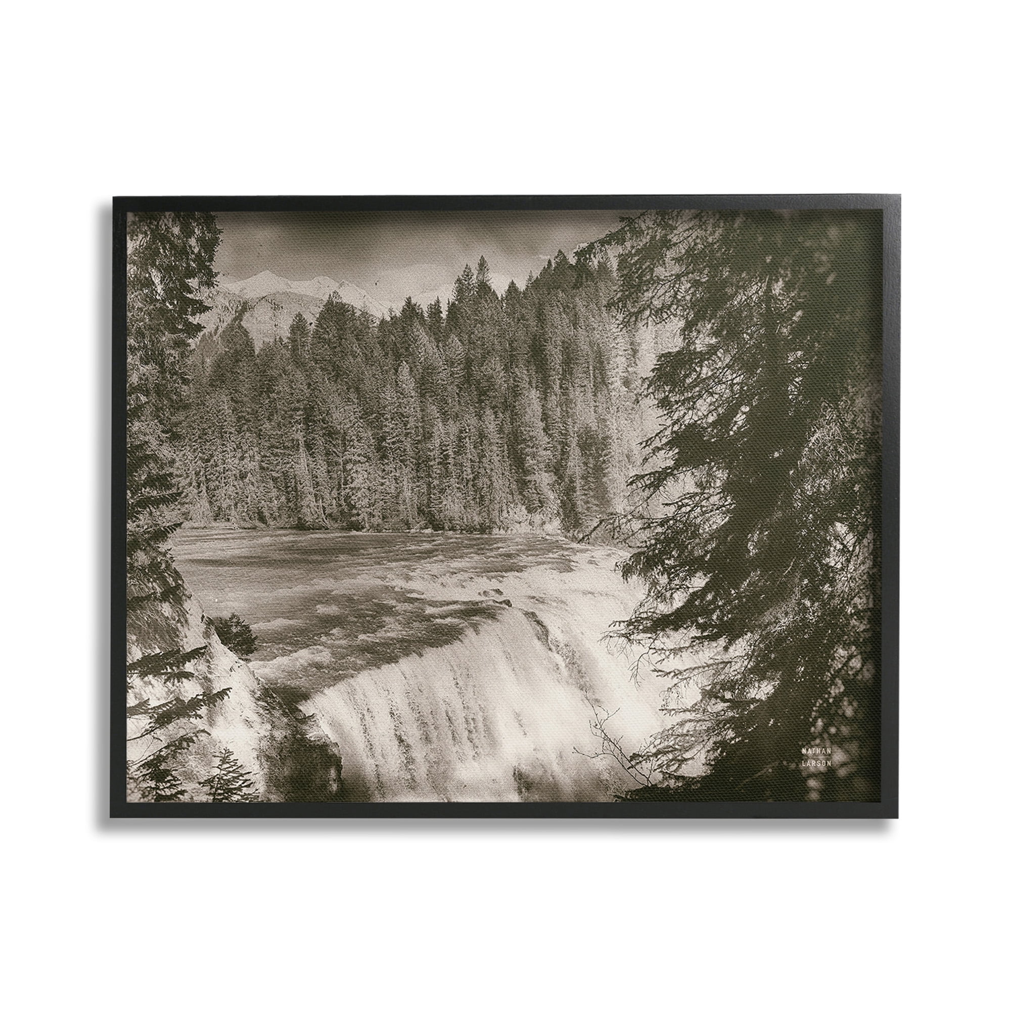 Stupell Industries Woodland Waterfall Photography Landscape Photography Black Framed Art Print Wall Art, 20 x 16