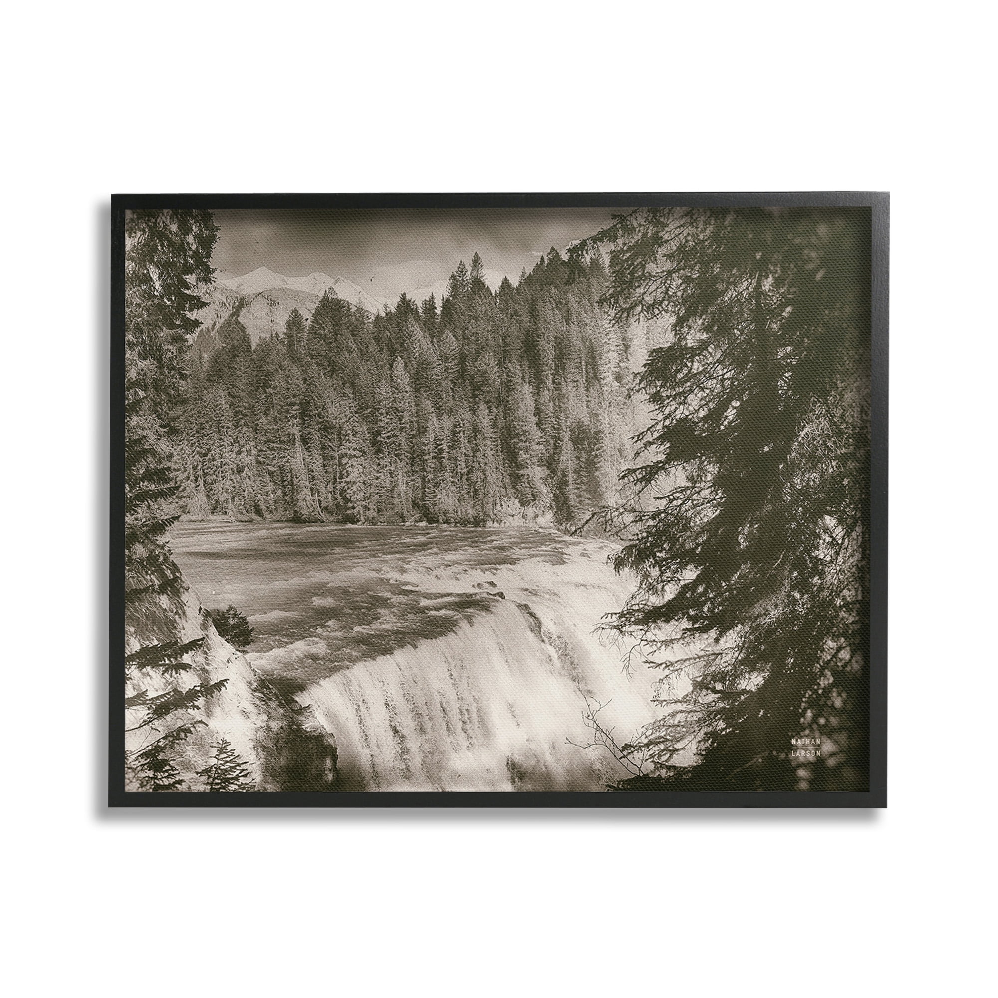Stupell Industries Woodland Waterfall Photography Landscape Photography Black Framed Art Print Wall Art, 30 x 24