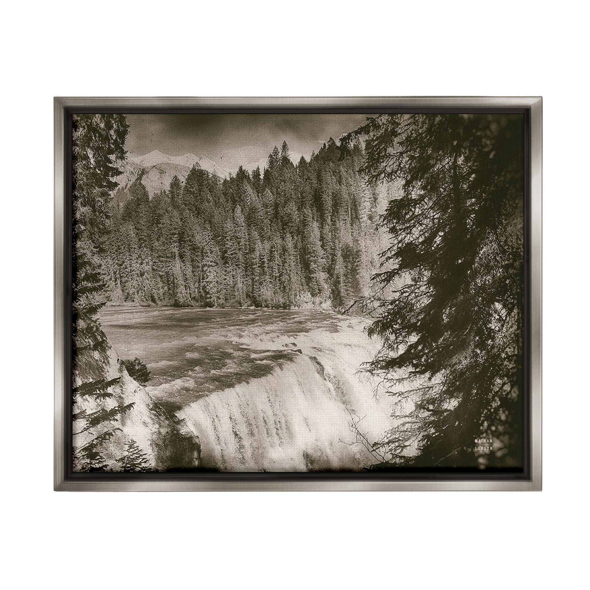 Stupell Industries Woodland Waterfall Photography Landscape Photography Gray Floater Framed Canvas Art Print Wall Art, 21 x 17