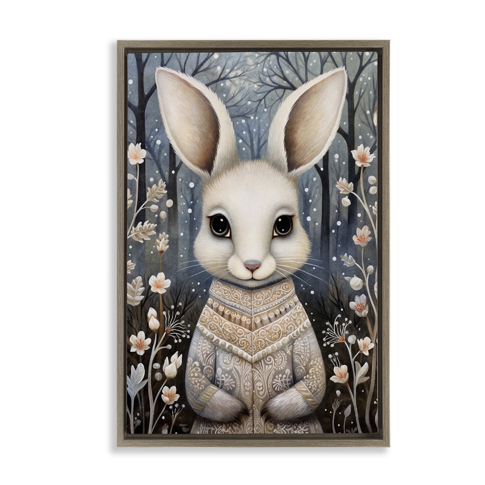 Stupell Industries Woodland White Rabbit Animals & Insects Painting Brown Floater Framed Art Print Wall Art, 21 x 31