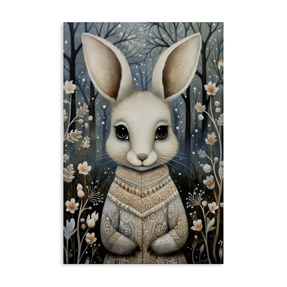 Stupell Industries Woodland White Rabbit Animals & Insects Painting Gallery Wrapped Canvas Art Print Wall Art, 16 x 24