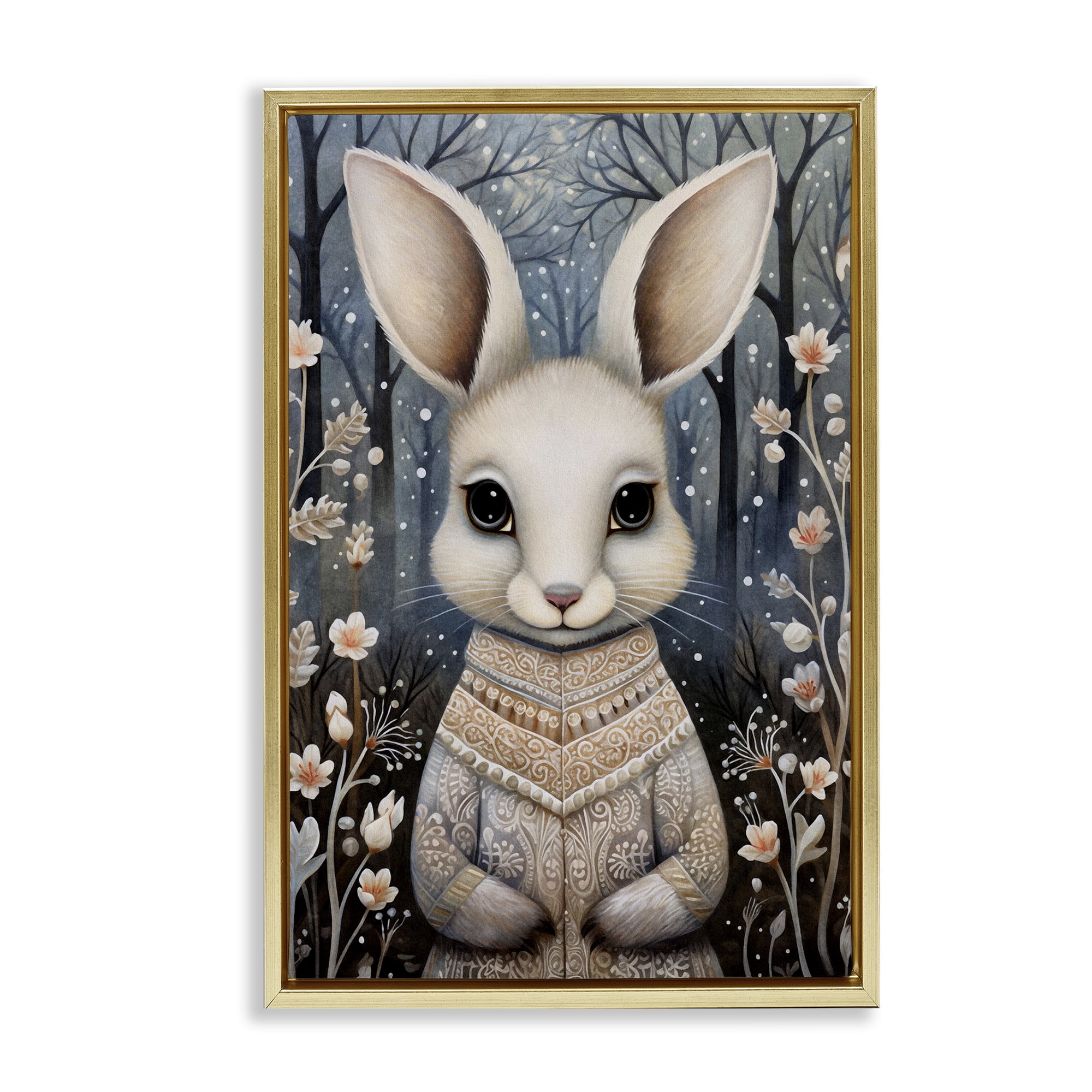 Stupell Industries Woodland White Rabbit Animals & Insects Painting Gold Floater Framed Art Print Wall Art, 21 x 31