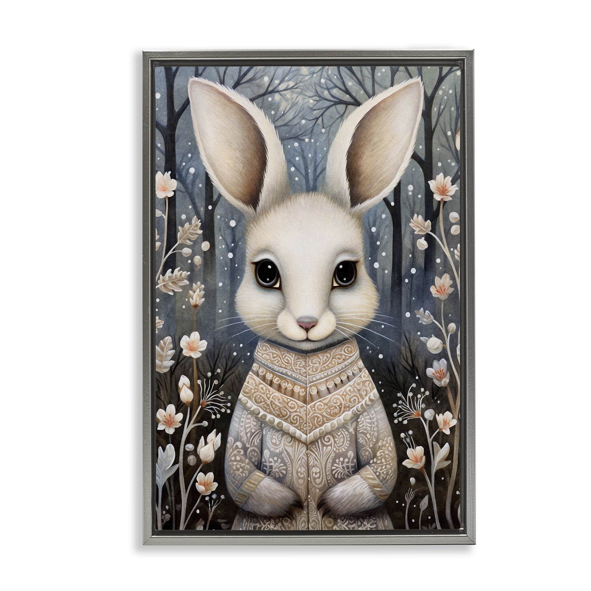 Stupell Industries Woodland White Rabbit Animals & Insects Painting Gray Floater Framed Art Print Wall Art, 17 x 25