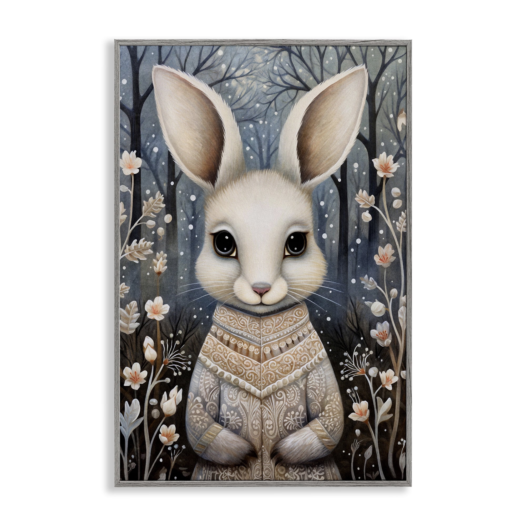 Stupell Industries Woodland White Rabbit Animals & Insects Painting Gray Framed Art Print Wall Art, 20 x 30