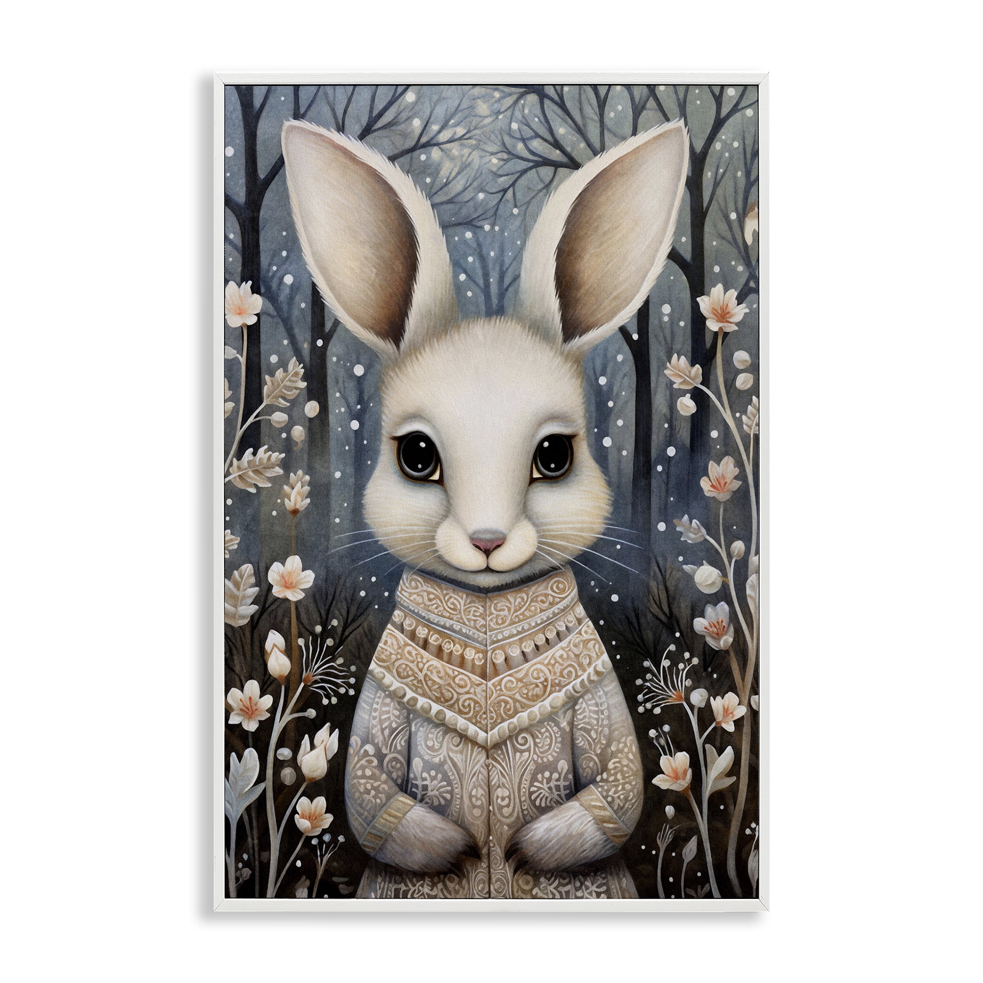 Stupell Industries Woodland White Rabbit Animals & Insects Painting White Framed Art Print Wall Art, 12 x 18