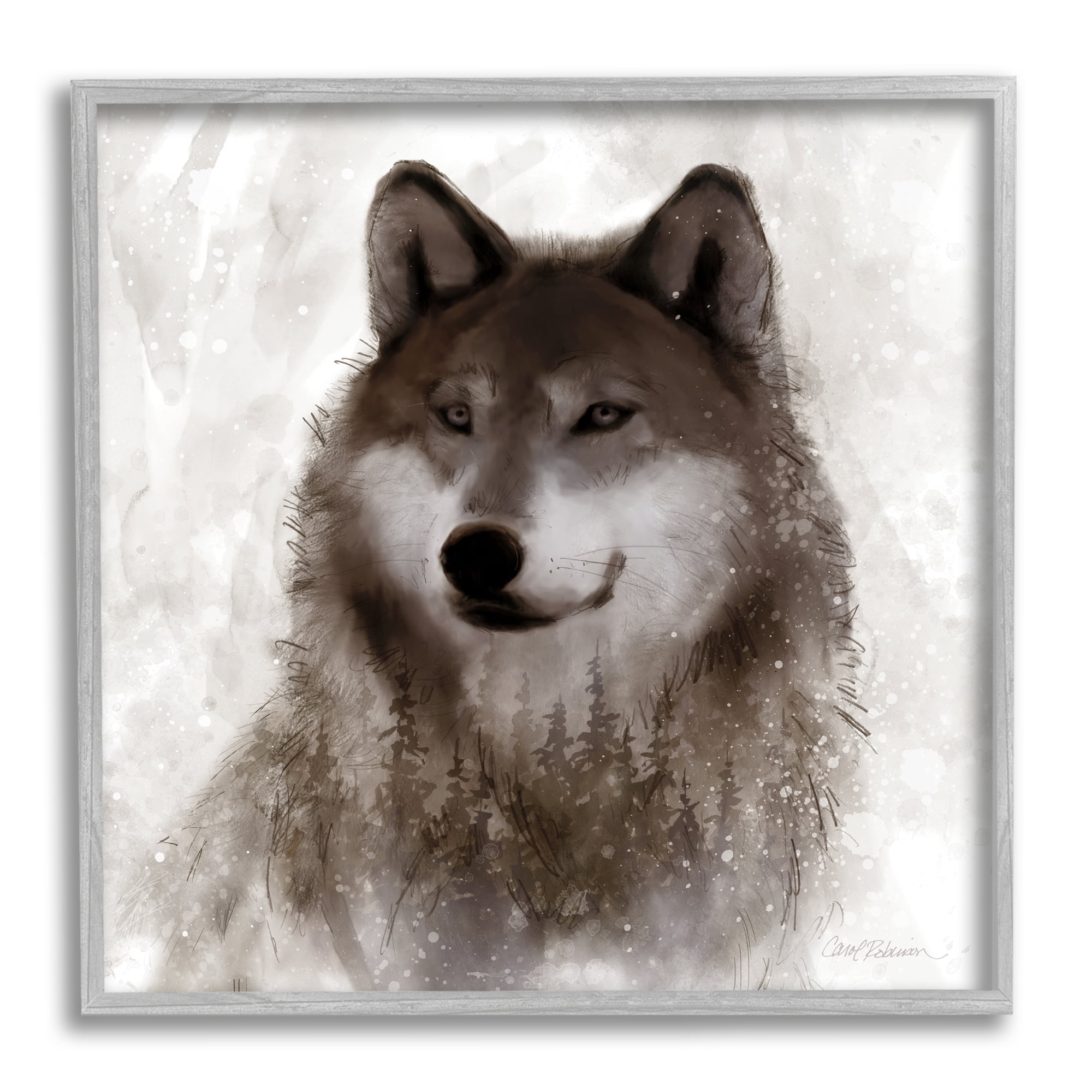 Stupell Industries Woodland Wild Wolf Portrait Abstract Fir Tree Forest, 17 x 17, Design by Carol Robinson