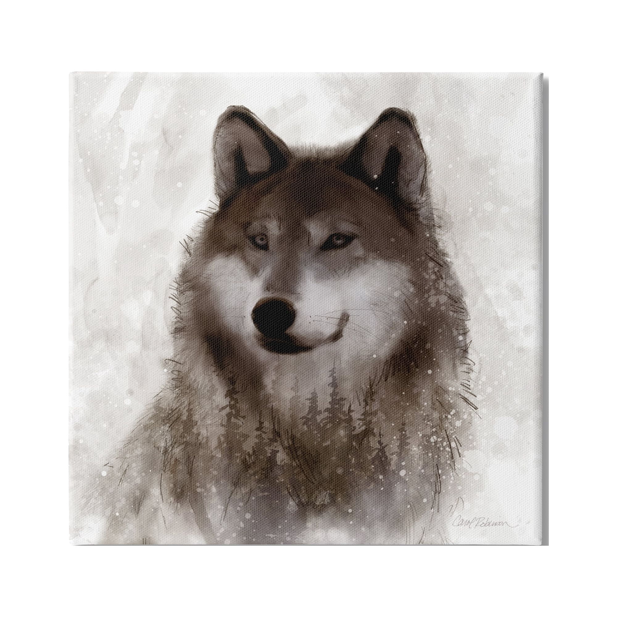 Stupell Industries Woodland Wild Wolf Portrait Abstract Fir Tree Forest, 30 x 30, Design by Carol Robinson