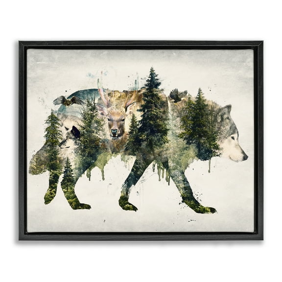 Stupell Industries Woodland Wildlife Wolf Contour Animals Painting Black Floater Framed Canvas Art Print Wall Art, 21 x 17