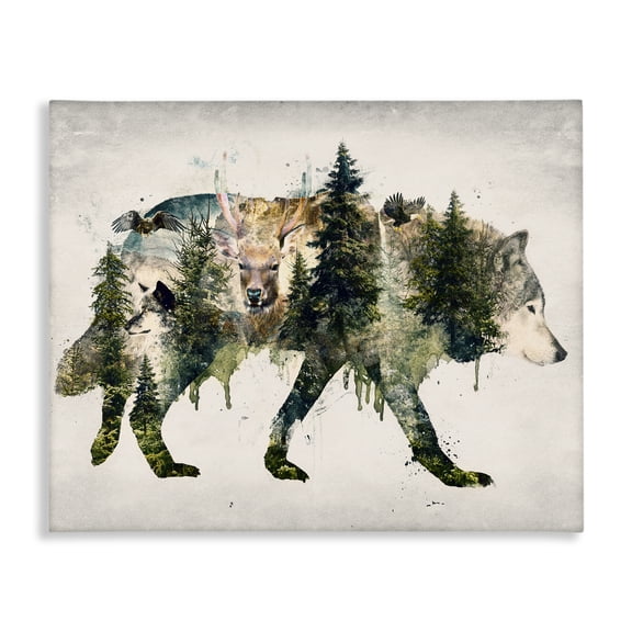 Stupell Industries Farmhouse Woodland Wildlife Wolf Contour Canvas Art, 48 x 36, by Barrett Biggers
