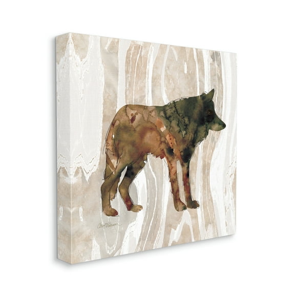 Stupell Industries Woodland Wolf Watercolor Silhouette Rustic Grain Pattern, 30 x 30, Design by Carol Robinson
