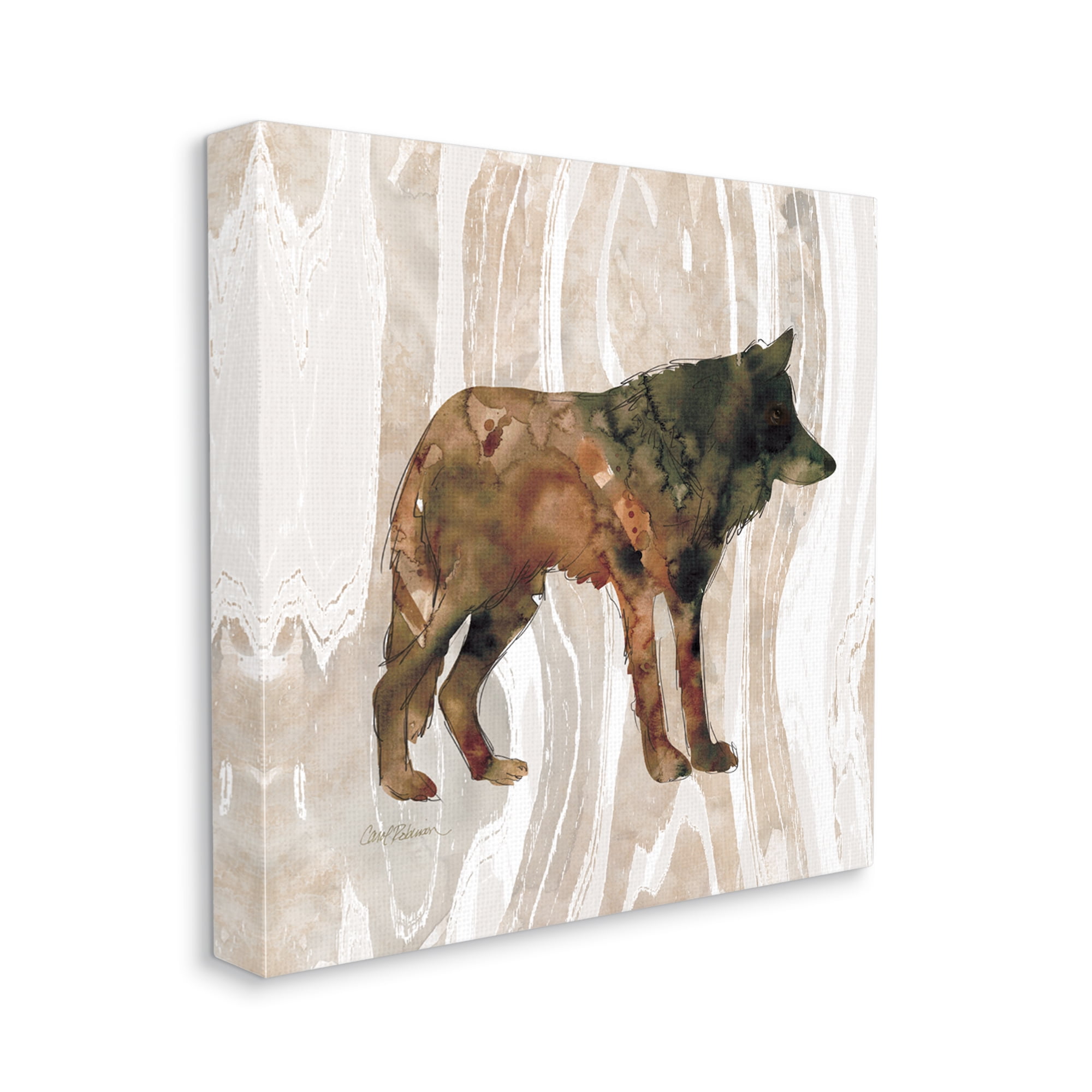 Stupell Industries Woodland Wolf Watercolor Silhouette Rustic Grain Pattern Animals & Insects Painting Gallery Wrapped Canvas Print Wall Art, 36 x 36