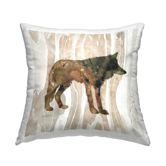 Stupell Industries Woodland Wolf Watercolor Silhouette Rustic Grain Pattern Brown,18 x 7 x 18 Decorative Pillows