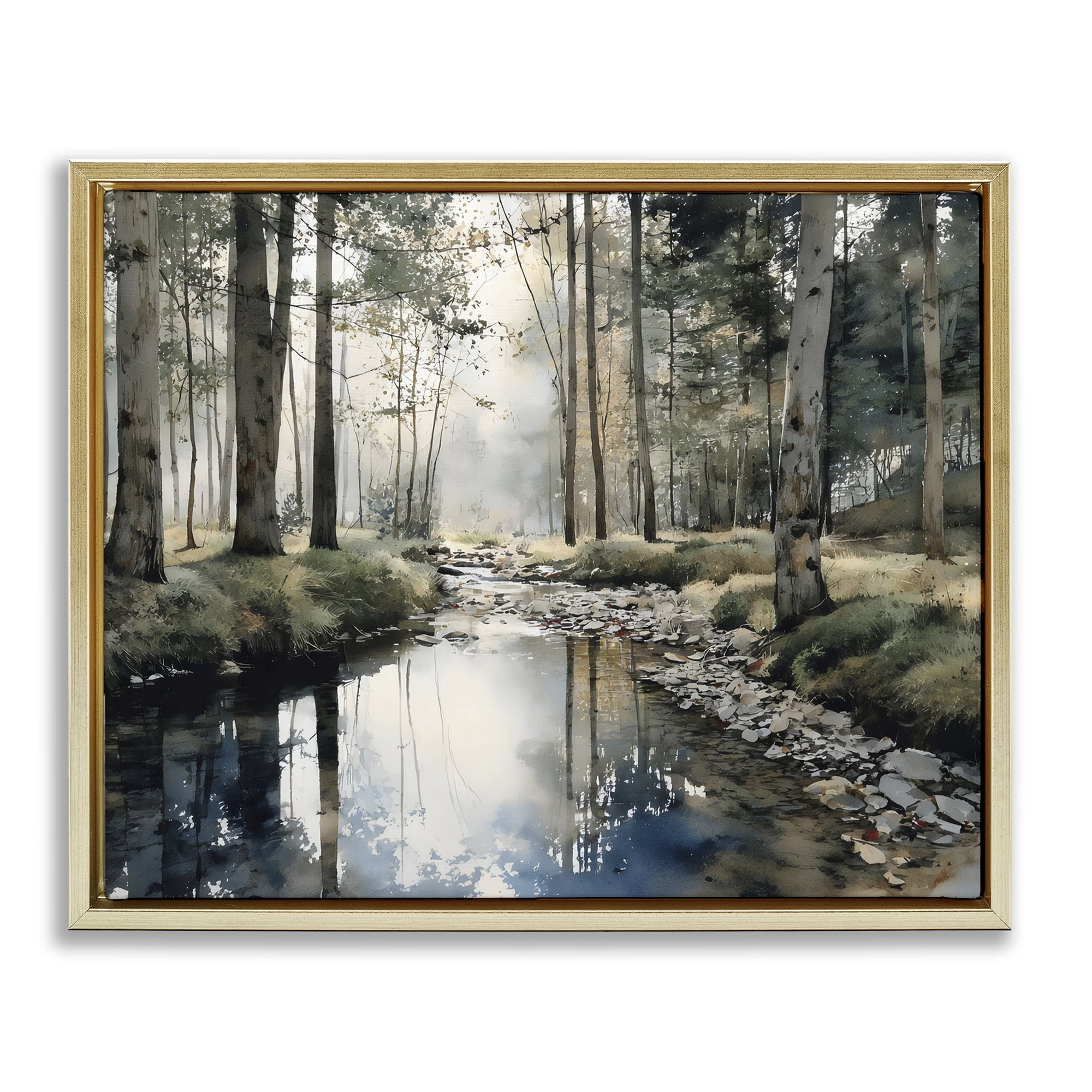 Stupell Industries Woodland Wonder Creek Gold Framed Floater Canvas Wall Art, design by Franklyn Gregory