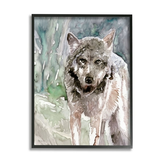 Stupell Industries Woodlands Coyote Watercolor Effect Wildlife Portrait Framed Wall Art, 11 x 14, Design by Stellar Design Studio