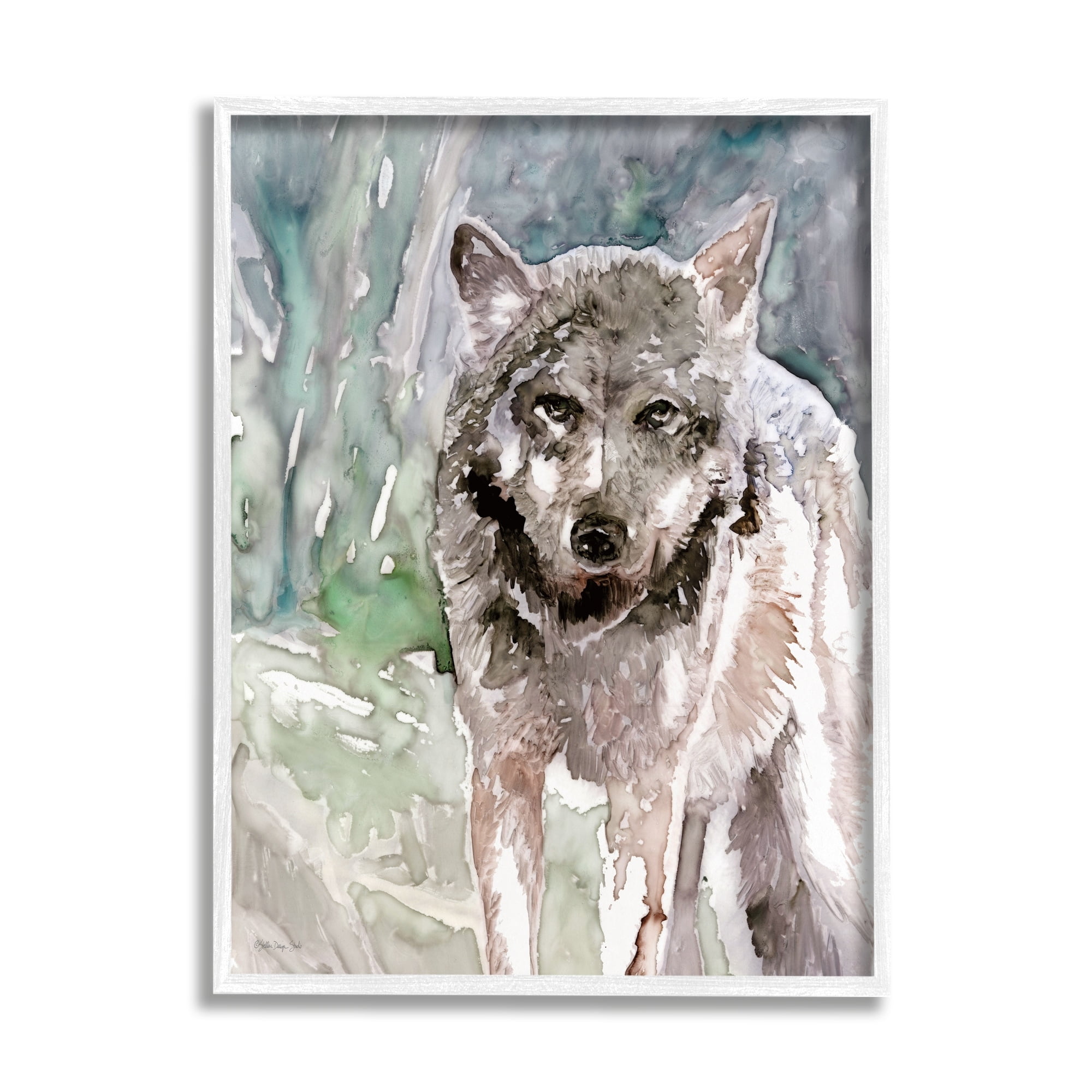 Stupell Industries Woodlands Coyote Watercolor Effect Wildlife Portrait Framed Wall Art, 24 x 30, Design by Stellar Design Studio
