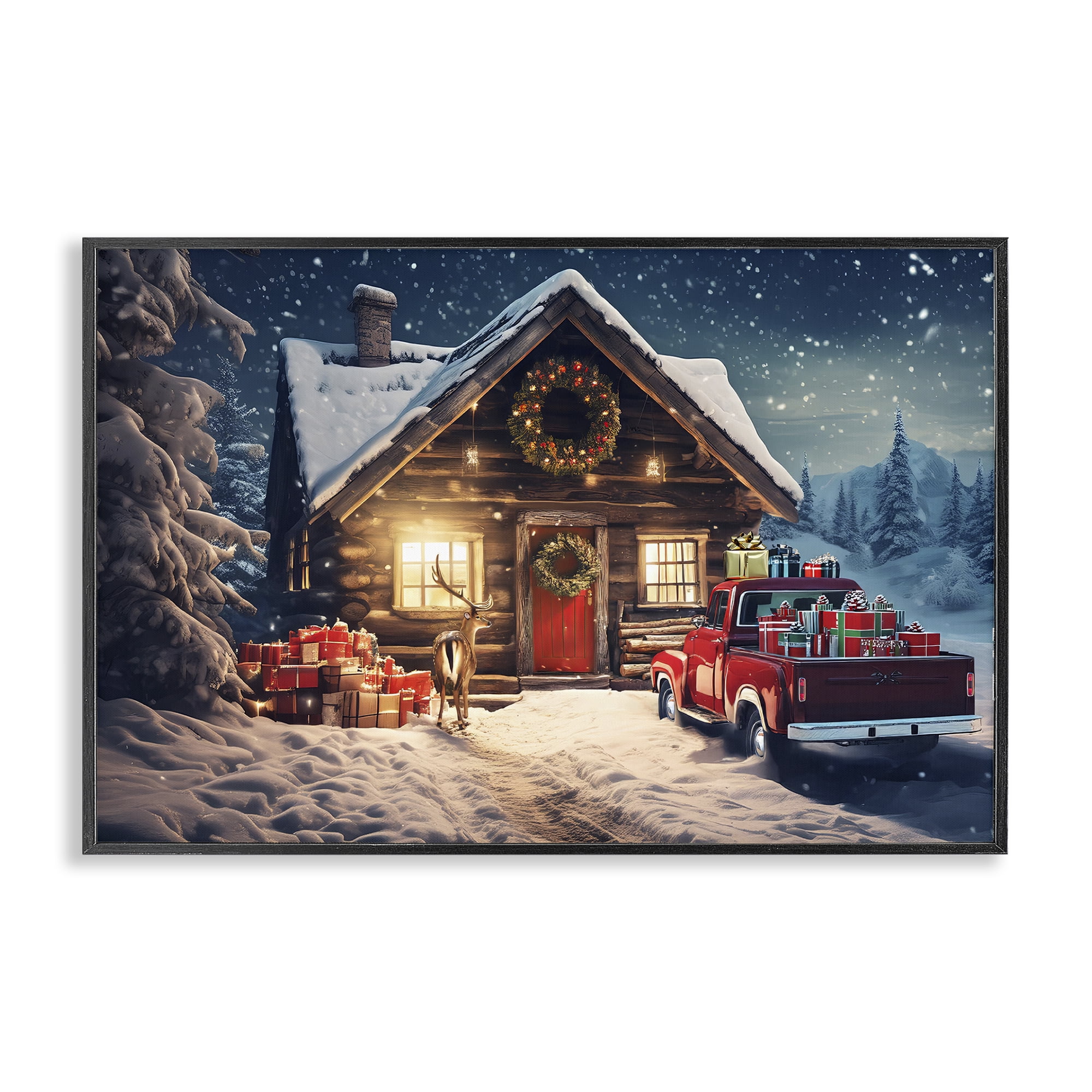 Stupell Industries Woodsy Holiday Cabin Holiday Painting Black Framed Art Prints Wall Art, 30 x 20