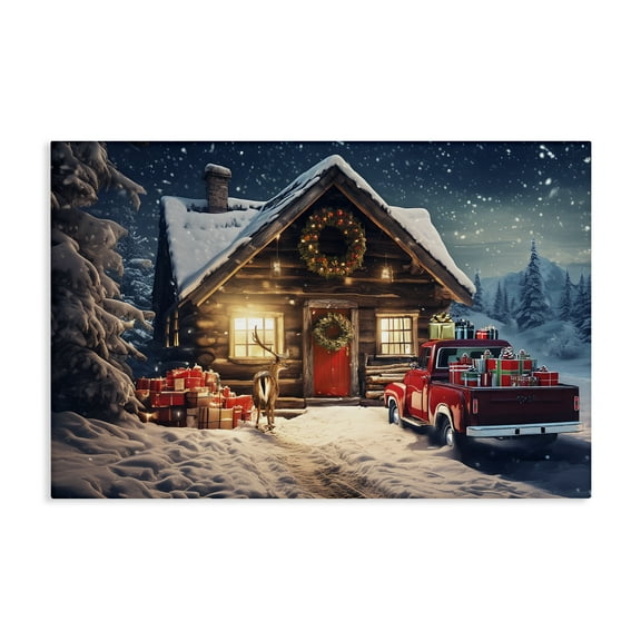 Stupell Industries Woodsy Holiday Cabin Holiday Painting Gallery Wrapped Canvas Art Prints Wall Art, 24 x 16