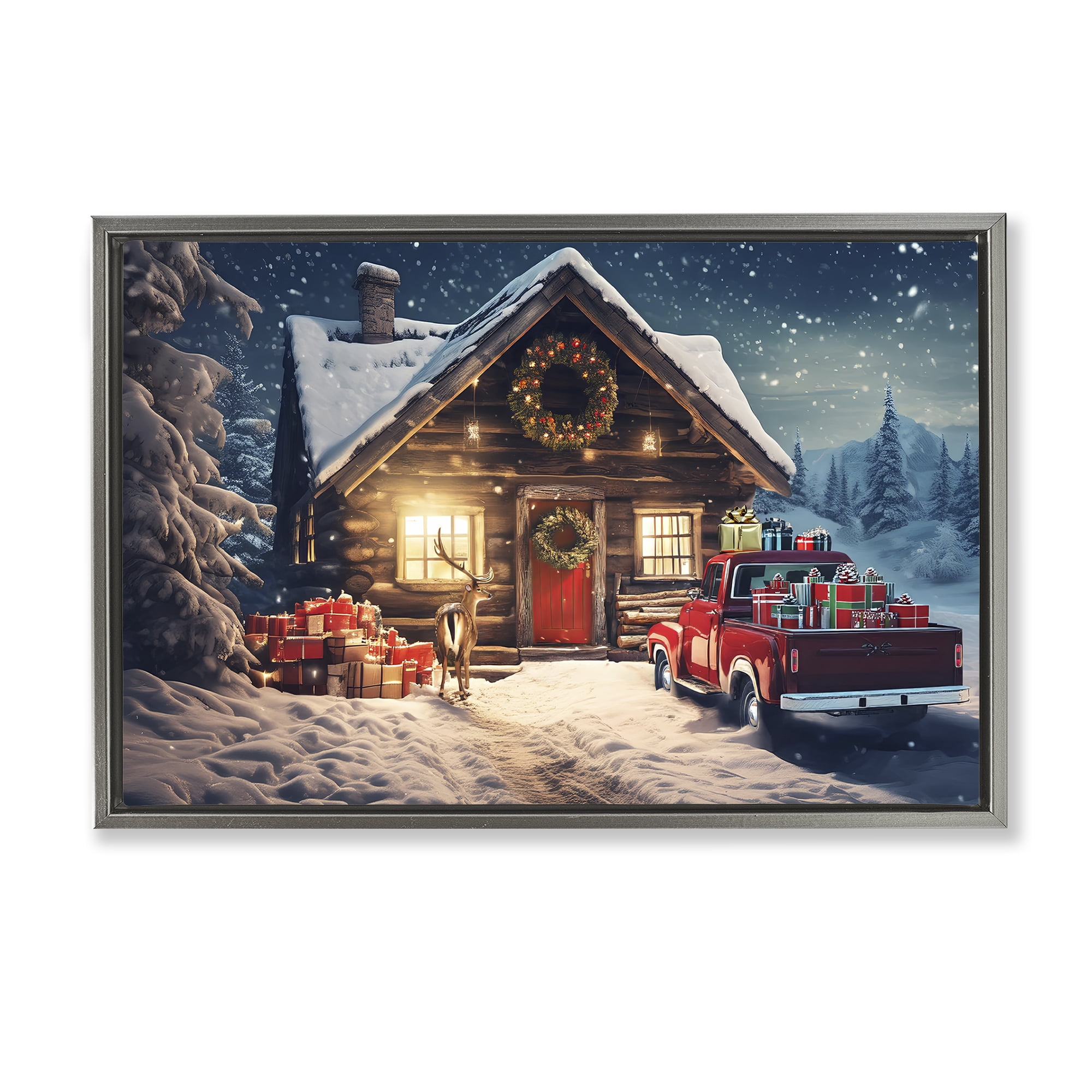 Stupell Industries Woodsy Holiday Cabin Holiday Painting Gray Floater Framed Canvas Art Prints Wall Art, 25 x 17