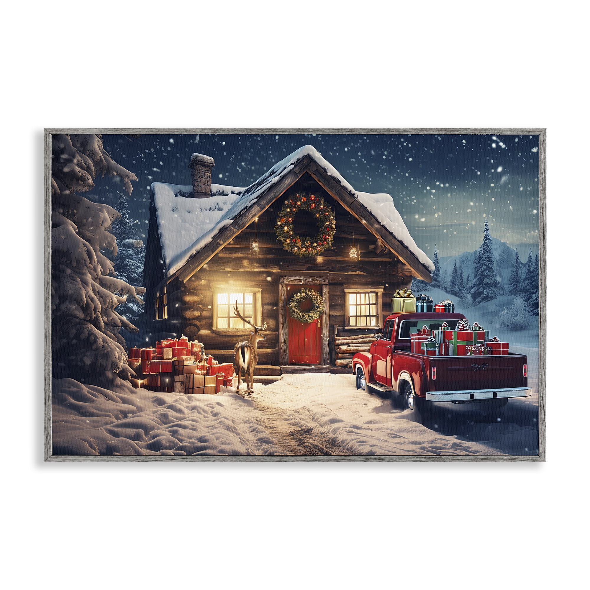 Stupell Industries Woodsy Holiday Cabin Holiday Painting Gray Framed Art Prints Wall Art, 30 x 20
