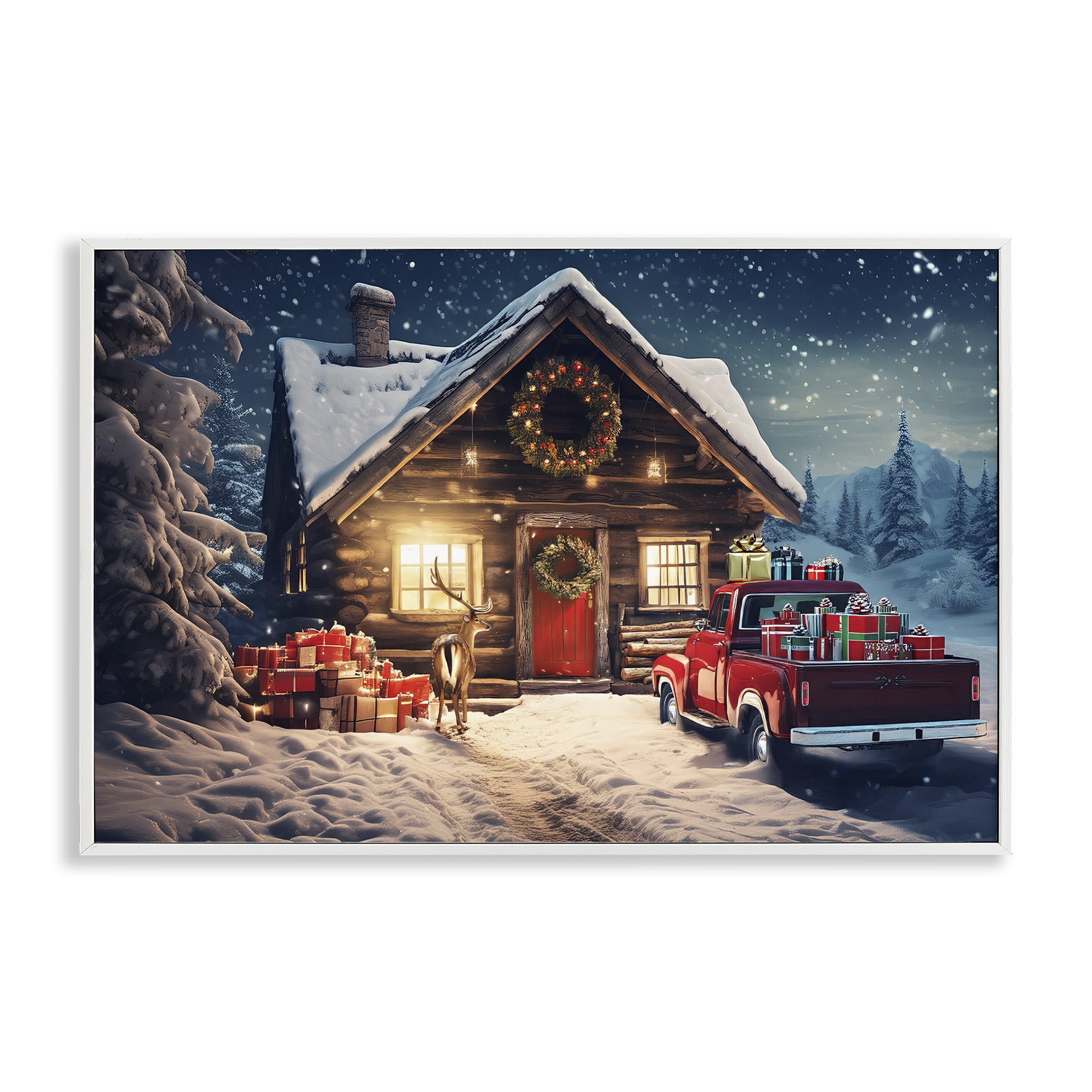 Stupell Industries Woodsy Holiday Cabin Holiday Painting White Framed Art Prints Wall Art, 18 x 12