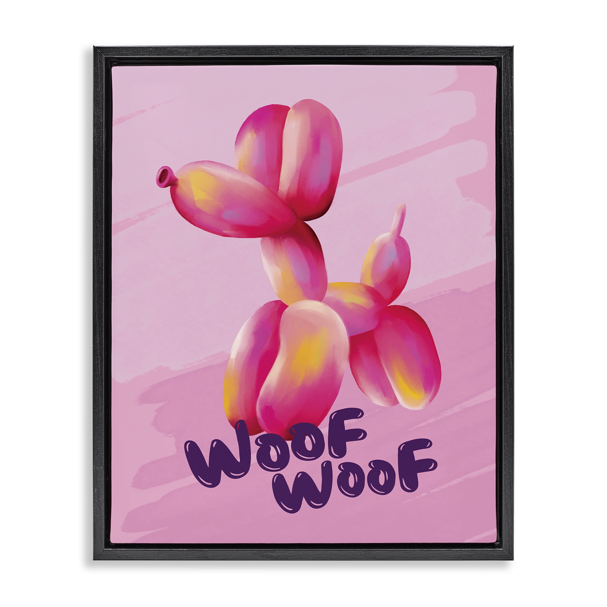 Stupell Industries Woof Balloon Dog Text & Numbers Painting Black Floater Framed Canvas Art Print Wall Art, 25 x 31