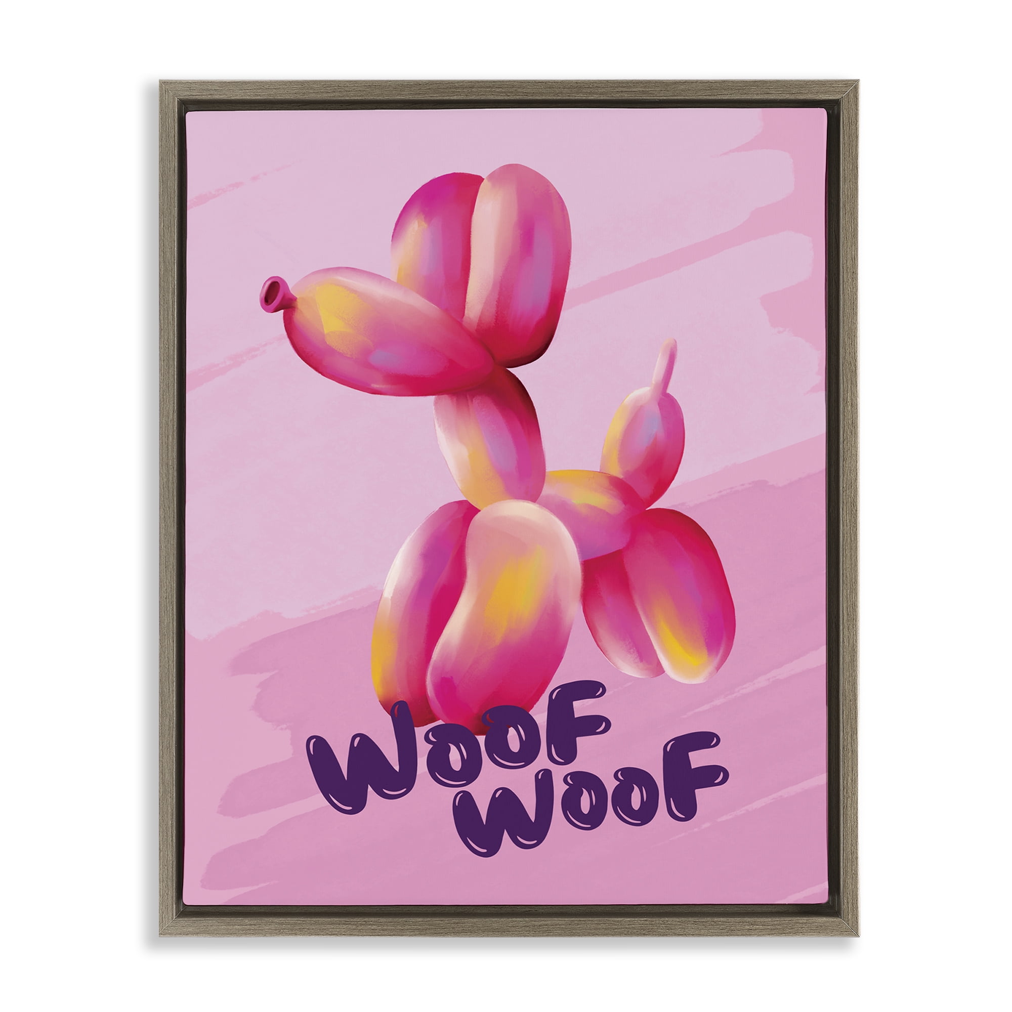 Stupell Industries Woof Balloon Dog Text & Numbers Painting Brown Floater Framed Canvas Art Print Wall Art, 17 x 21