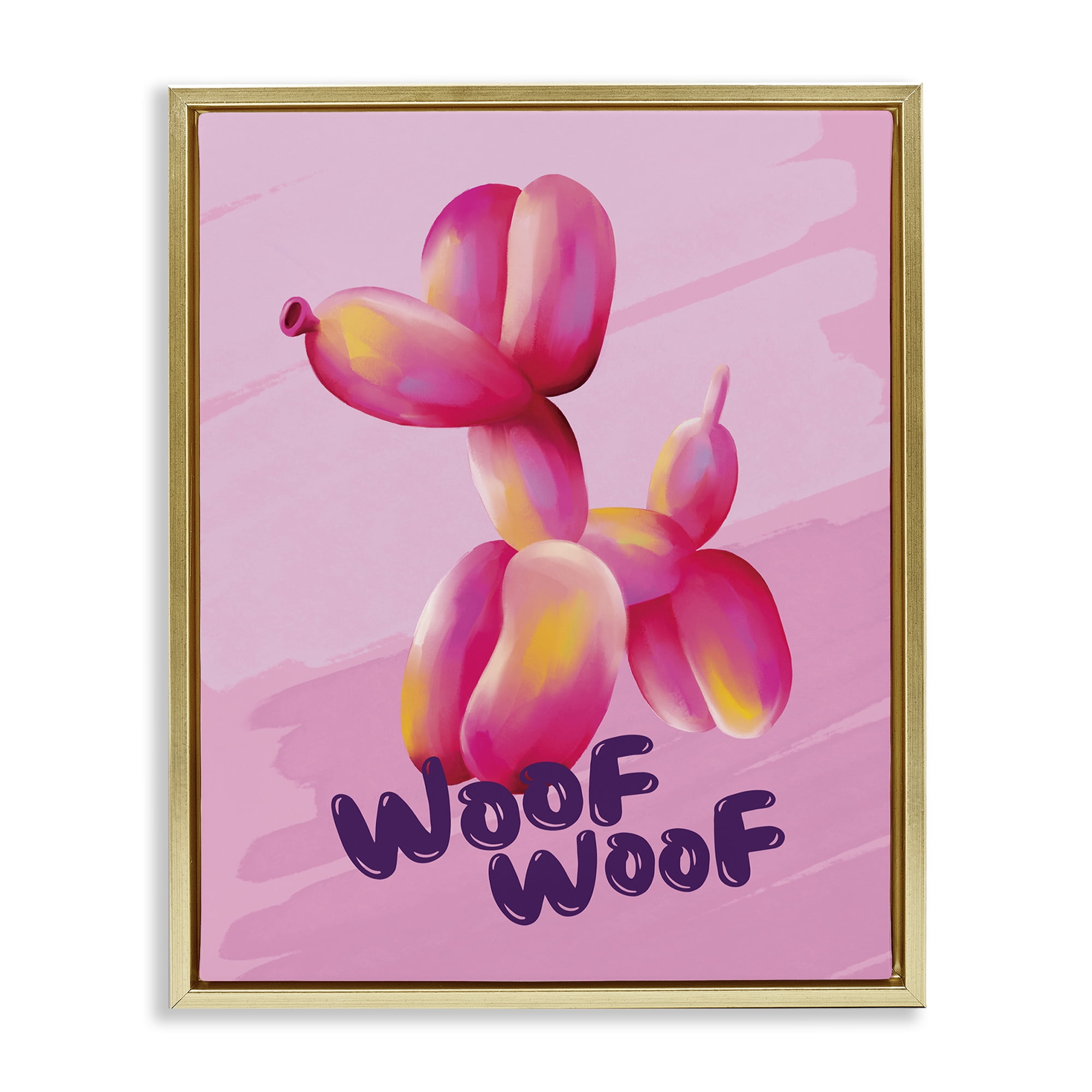 Stupell Industries Woof Balloon Dog Text & Numbers Painting Gold Floater Framed Canvas Art Print Wall Art, 25 x 31