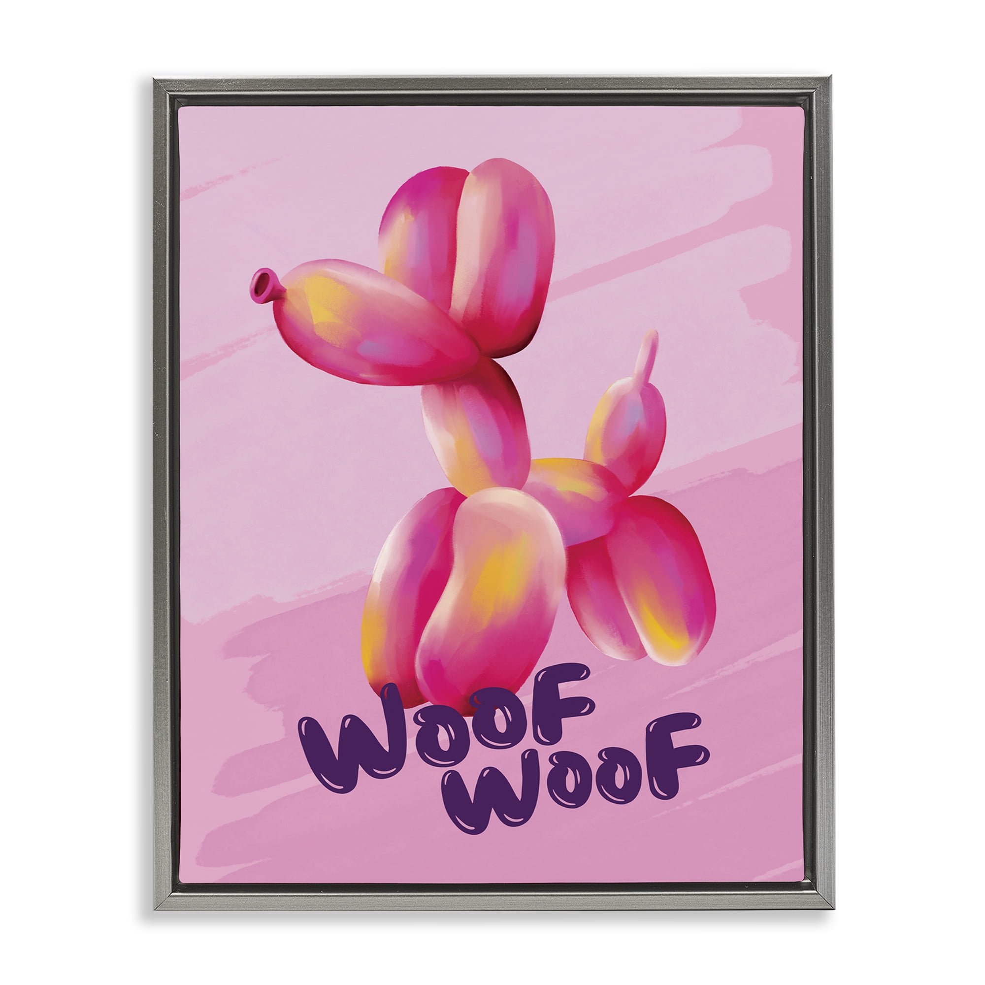 Stupell Industries Woof Balloon Dog Text & Numbers Painting Gray Floater Framed Canvas Art Print Wall Art, 25 x 31