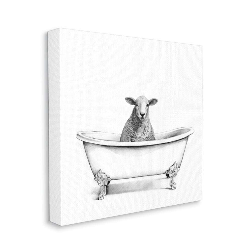 Stupell Industries Wooly Sheep in Bath Tub Farm Animal Bathroom Canvas Wall Art Design by Victoria Borges