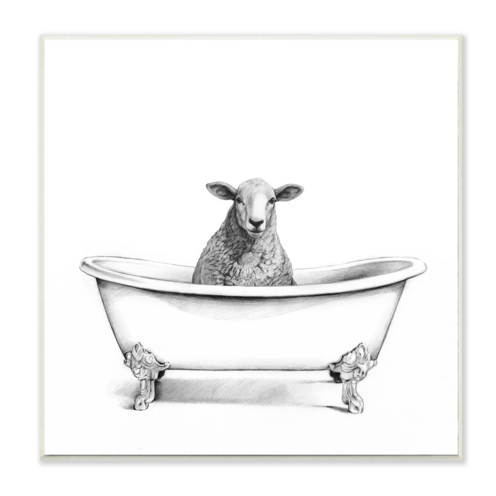 Stupell Industries Wooly Sheep in Bath Tub Farm Animal Bathroom Wall Plaque Design by Victoria Borges