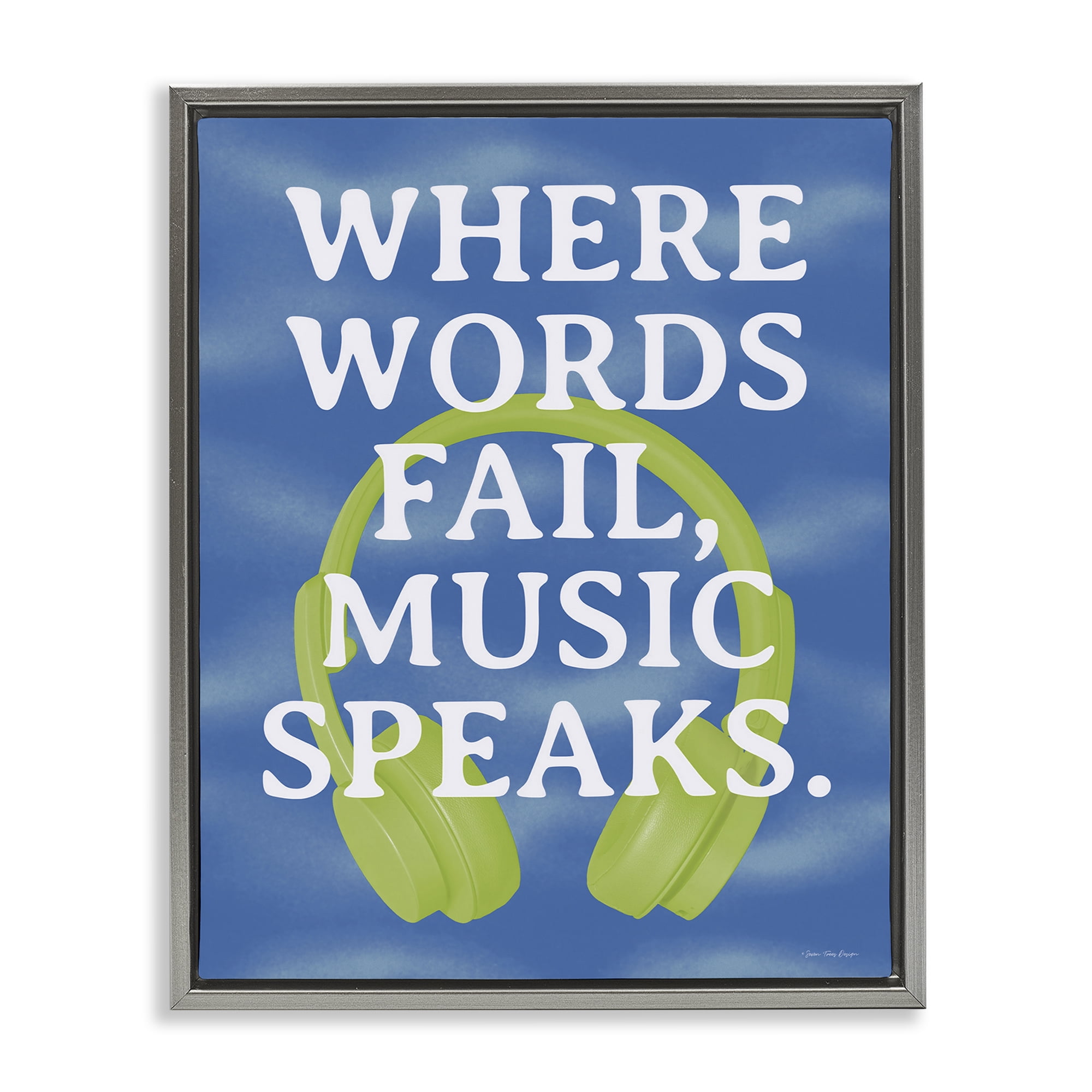 Stupell Industries Words Fail Music Speaks Entertainment Painting Gray Floater Framed Canvas Art Print Wall Art, 25 x 31
