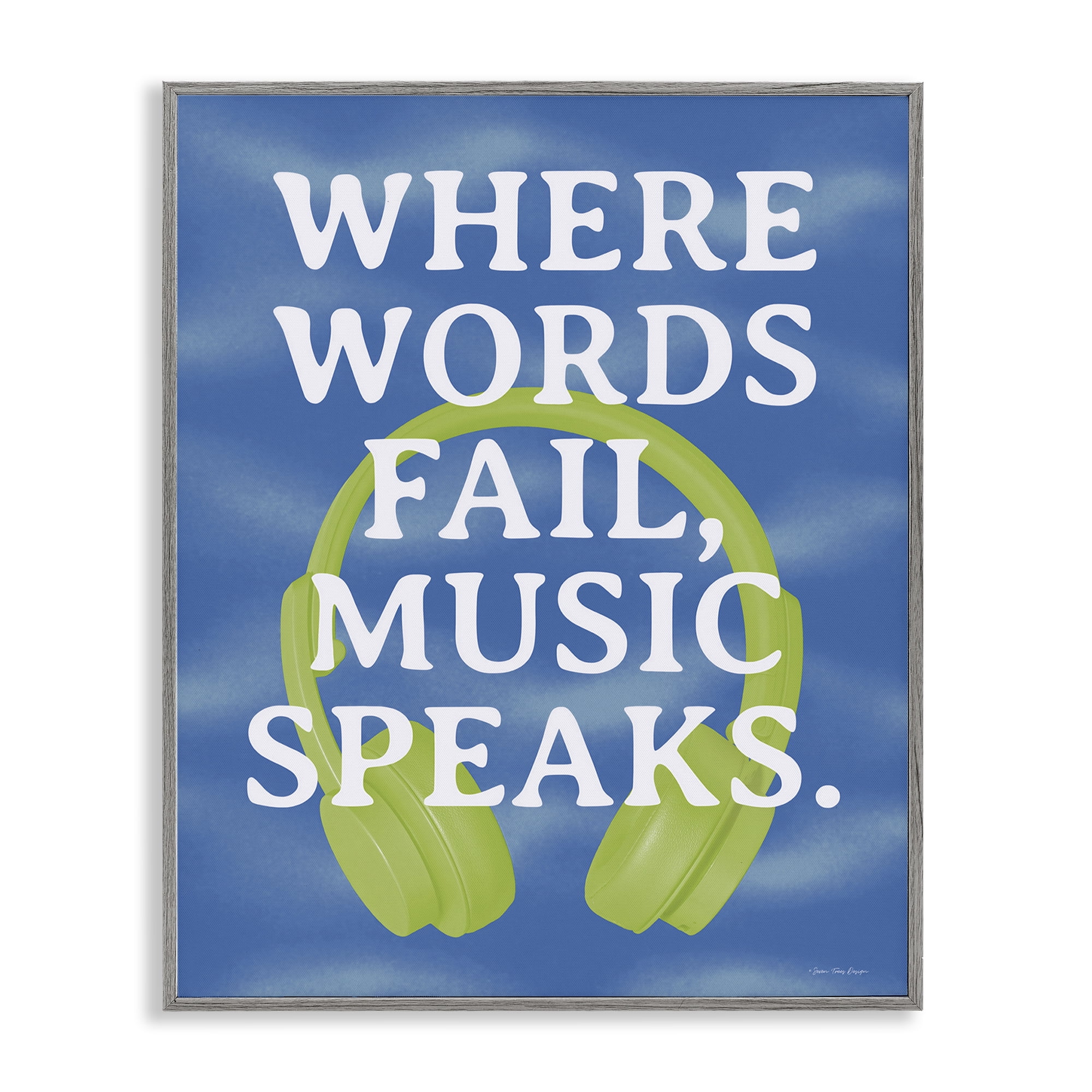 Stupell Industries Words Fail Music Speaks Entertainment Painting Gray Framed Art Print Wall Art, 16 x 20