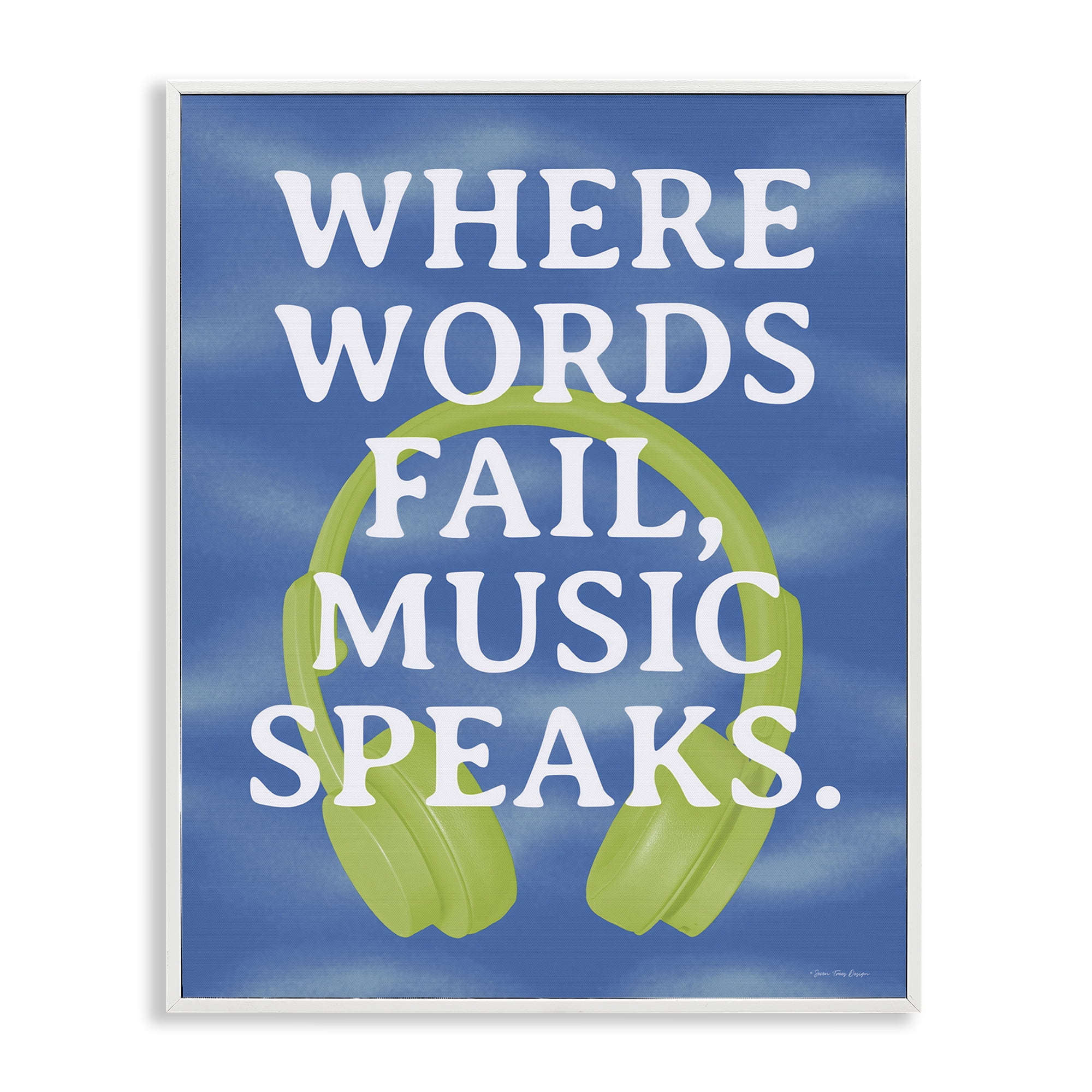 Stupell Industries Words Fail Music Speaks Entertainment Painting White Framed Art Print Wall Art, 16 x 20