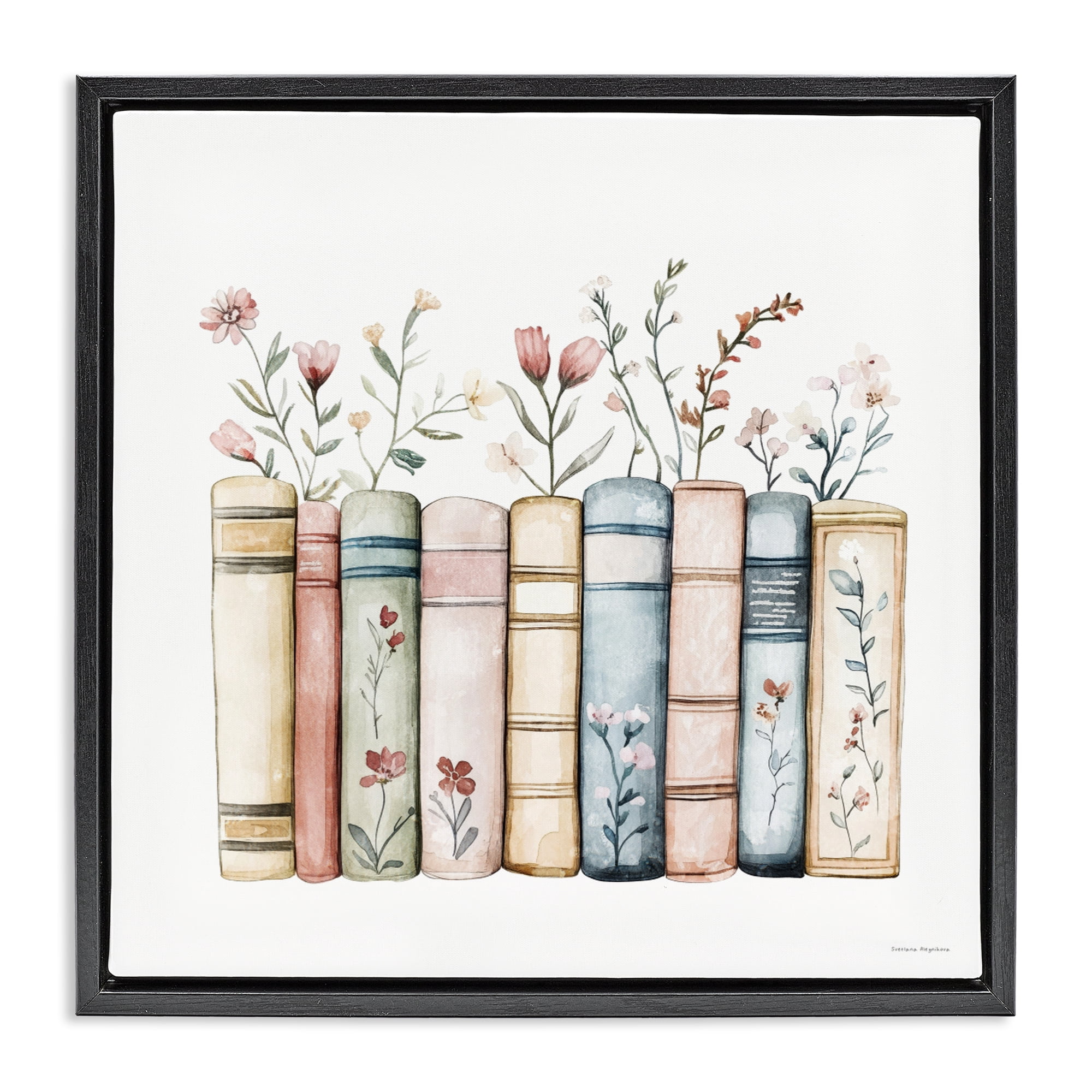 Stupell Industries Words That Blossom Black Framed Floater Canvas Wall Art, design by Svetlana Aleynikova