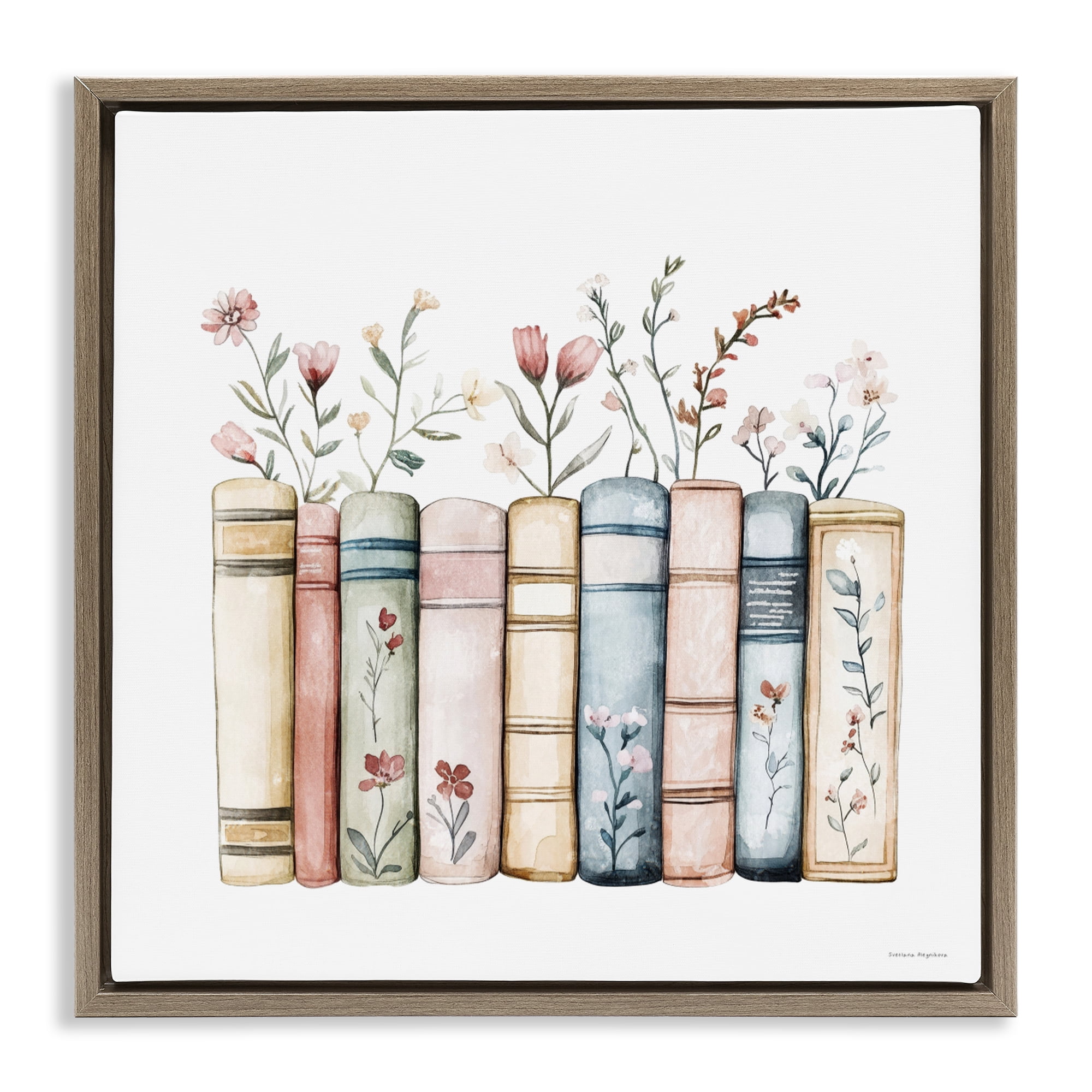 Stupell Industries Words That Blossom Brown Framed Floater Canvas Wall Art, design by Svetlana Aleynikova