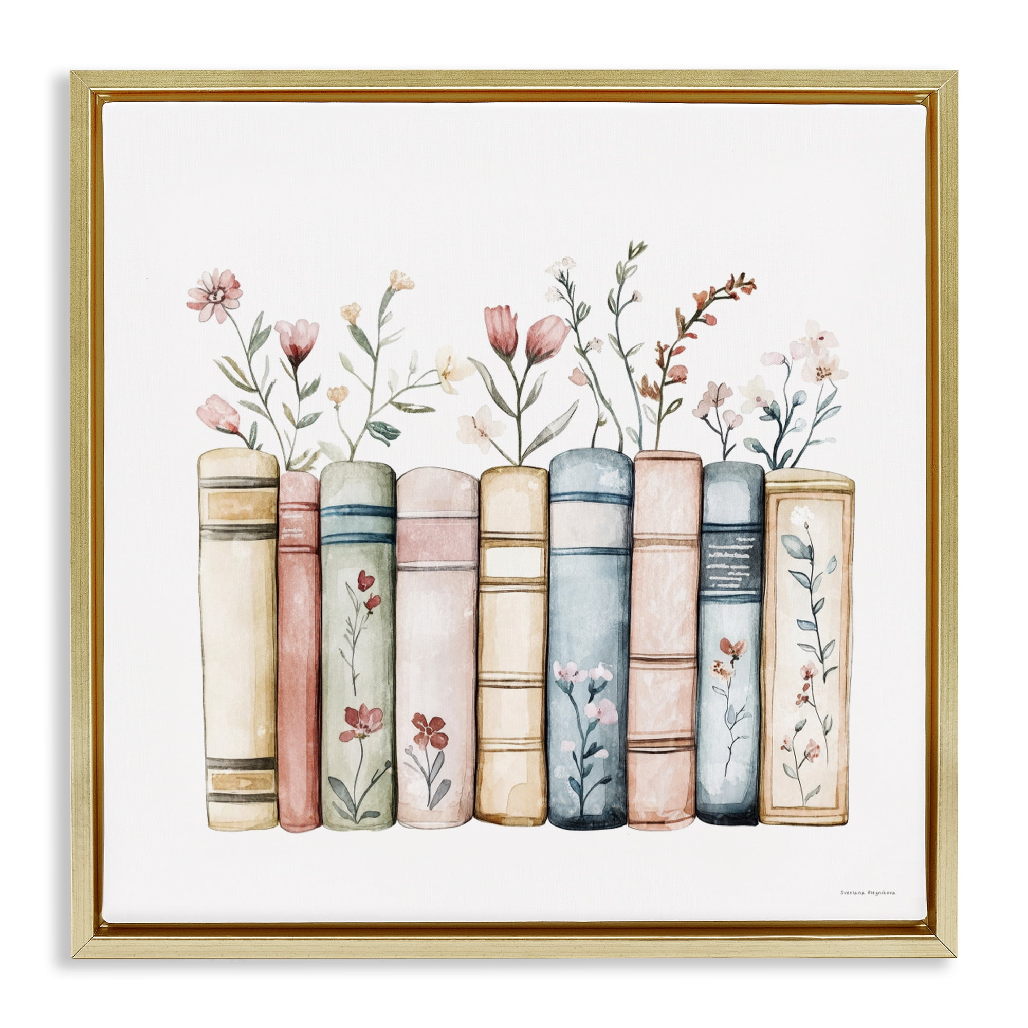 Stupell Industries Words That Blossom Gold Framed Floater Canvas Wall Art, design by Svetlana Aleynikova