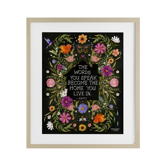 Stupell Industries Words You Speak Floral Quote Birch Framed Print Under Glass design by Glad You're Here Co., 21 x 17