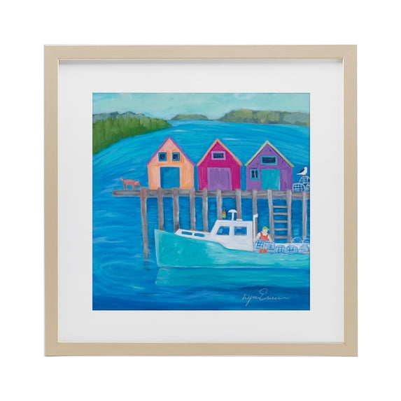 Stupell Industries Rustic Lodge Work Day at Seaside Village Birch Framed Print Under Glass, 16 x 16, by Lynn Ericson Fine Art