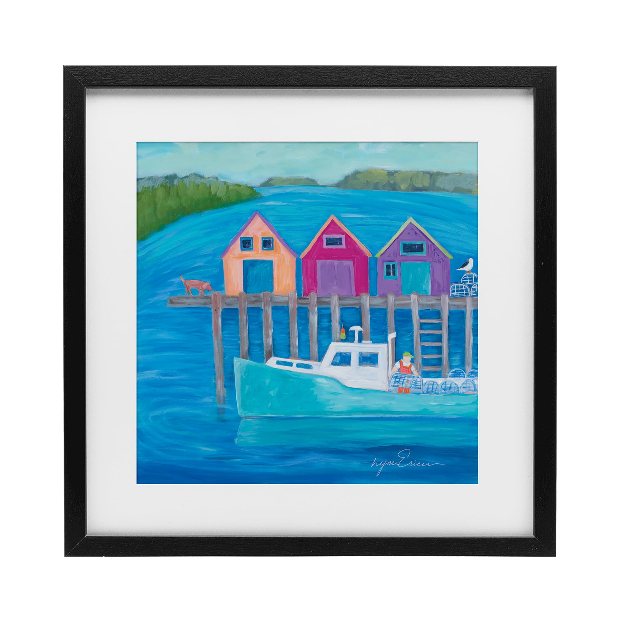 Stupell Industries Work Day at Seaside Village Black Framed Print Under Glass, design by Lynn Ericson Fine Art