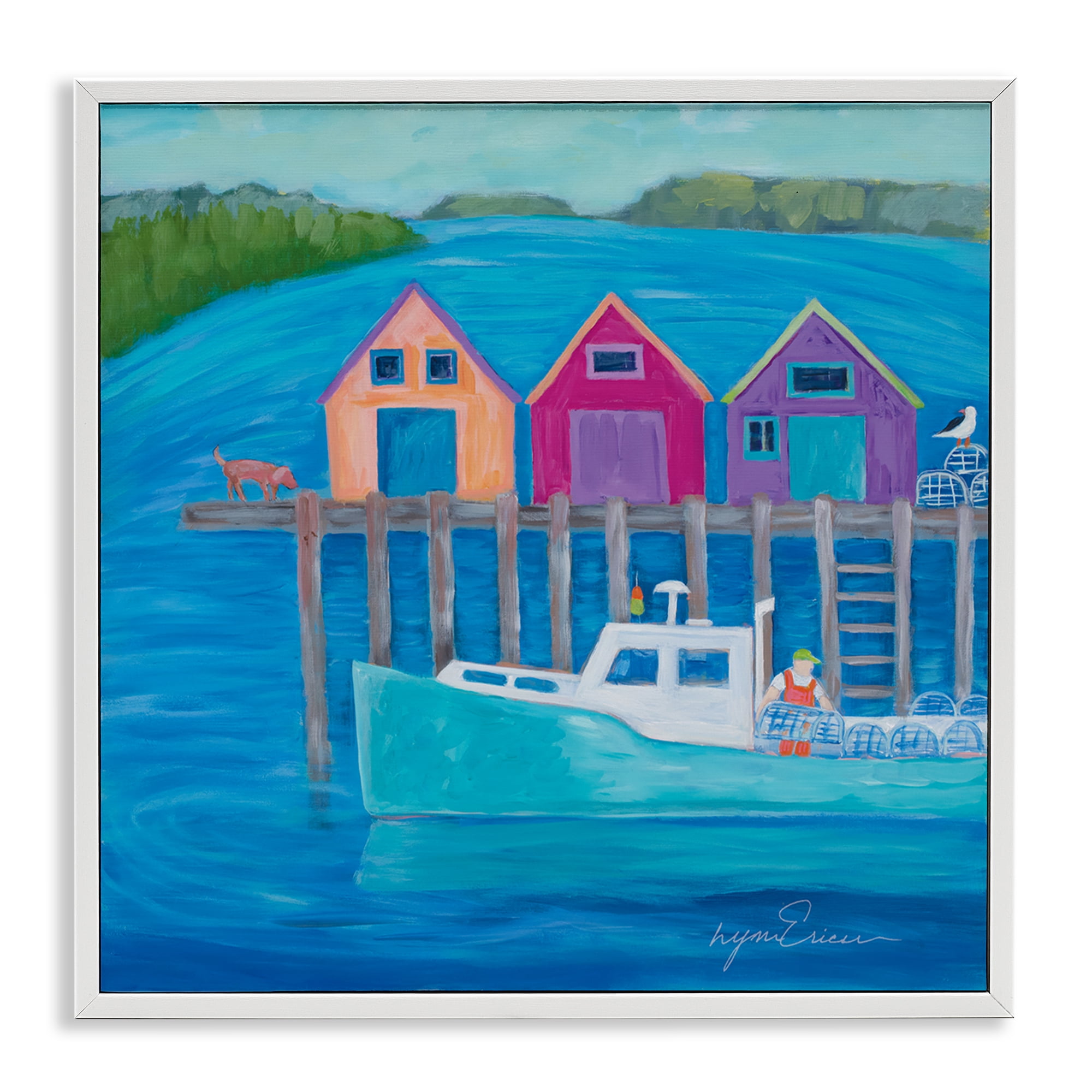 Stupell Industries Work Day at Seaside Village White Framed Giclee Art, design by Lynn Ericson Fine Art