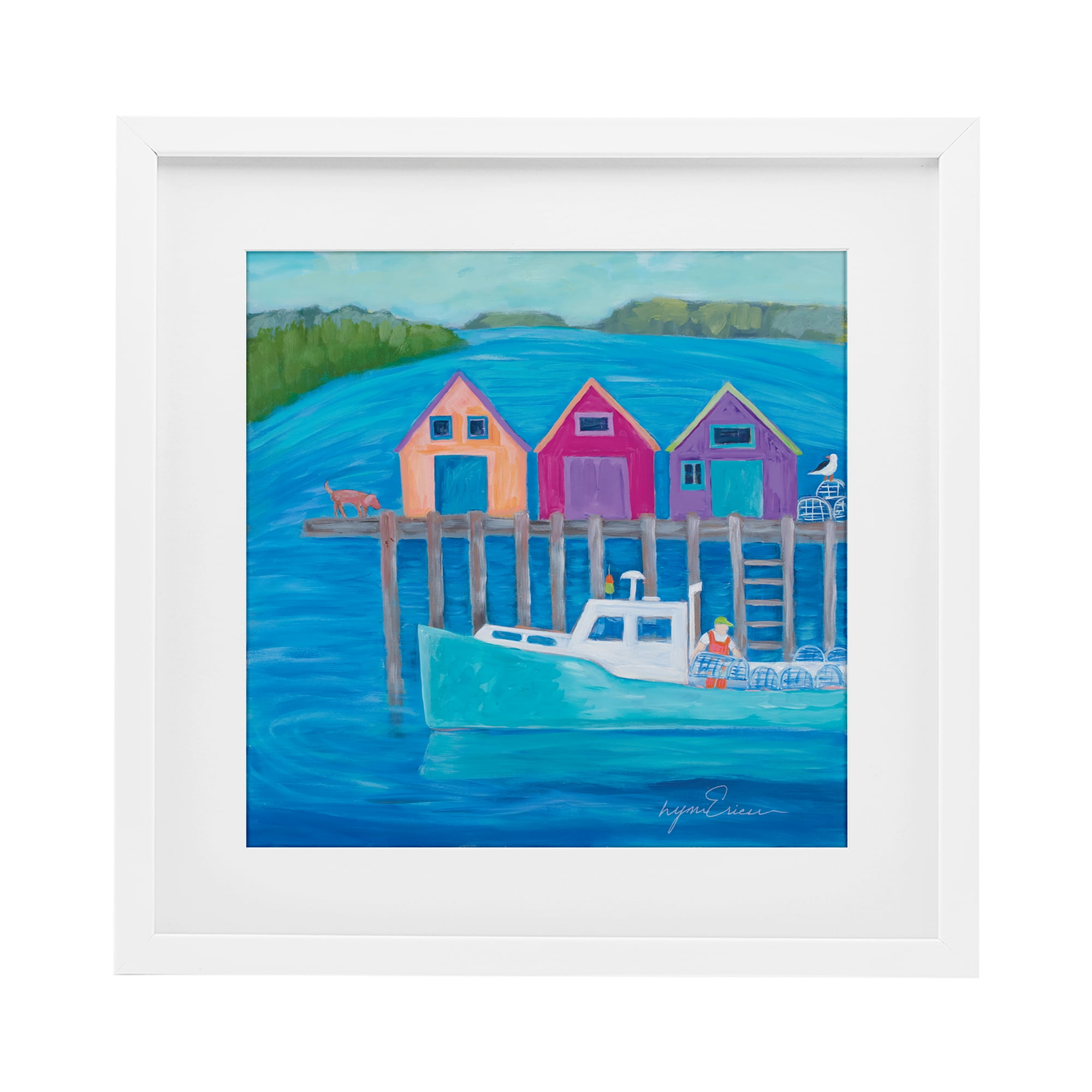 Stupell Industries Work Day at Seaside Village White Framed Print Under Glass, design by Lynn Ericson Fine Art