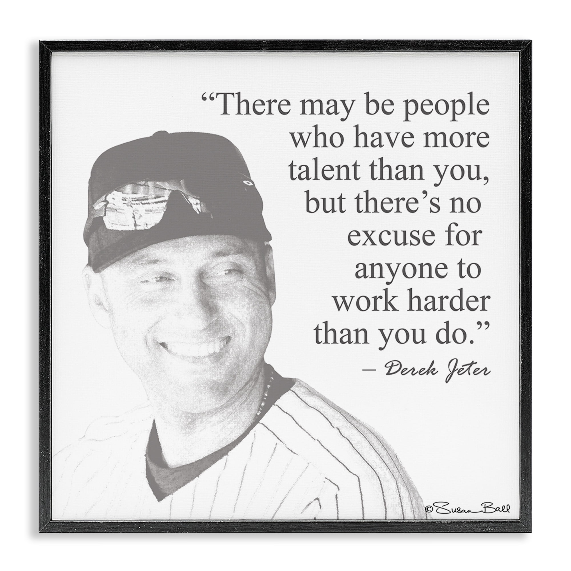Stupell Industries Work Hard Derek Jeter Quote Inspirational Painting Black Framed Art Print Wall Art, 17 x 17