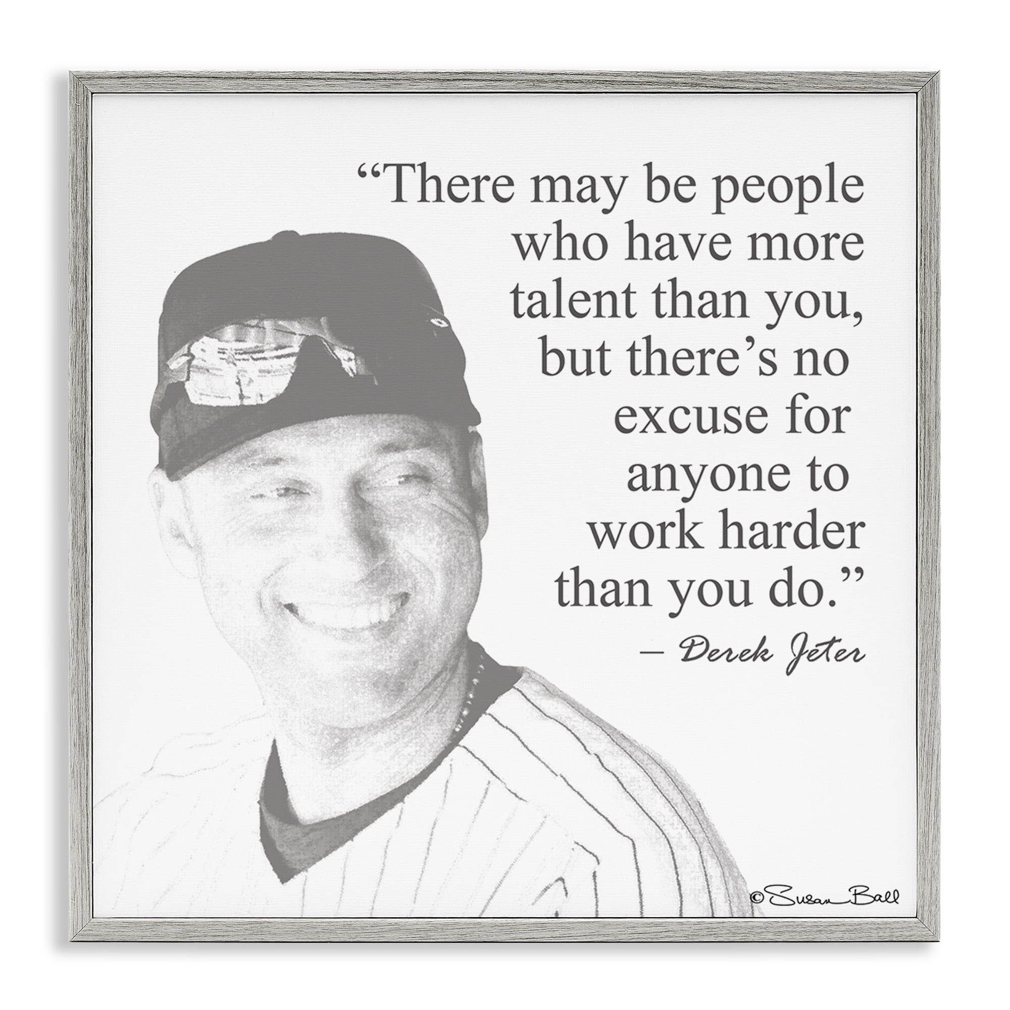 Stupell Industries Work Hard Derek Jeter Quote Inspirational Painting Gray Framed Art Print Wall Art, 17 x 17