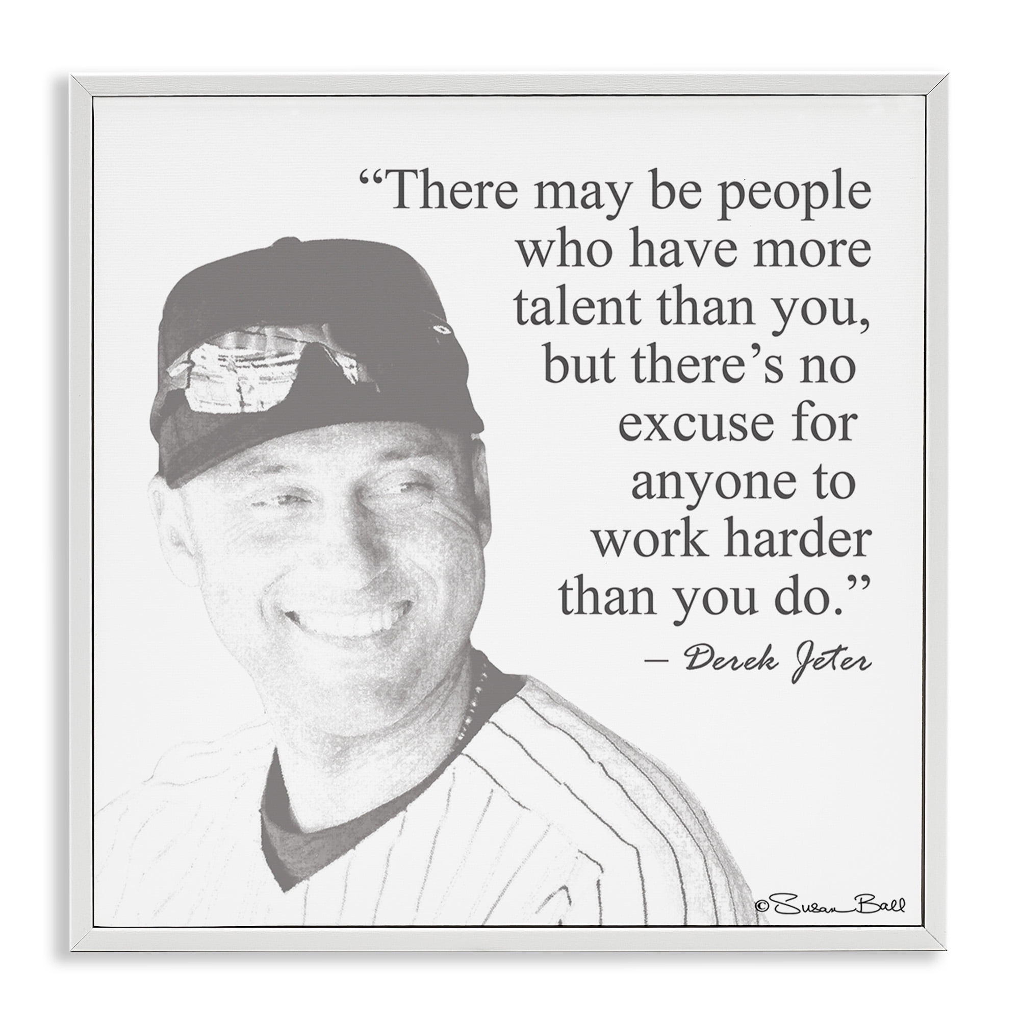 Stupell Industries Work Hard Derek Jeter Quote Inspirational Painting White Framed Art Print Wall Art, 17 x 17