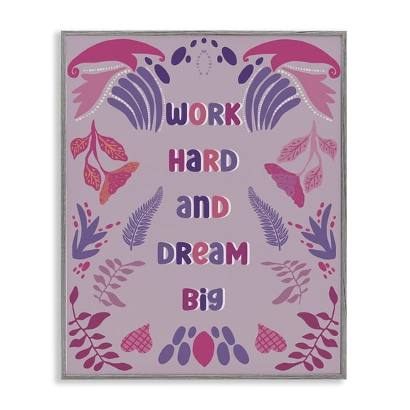 Stupell Industries Work Hard Dream Big Quotes and Sayings Painting Gray Framed Art Print Wall Art, 24 x 30