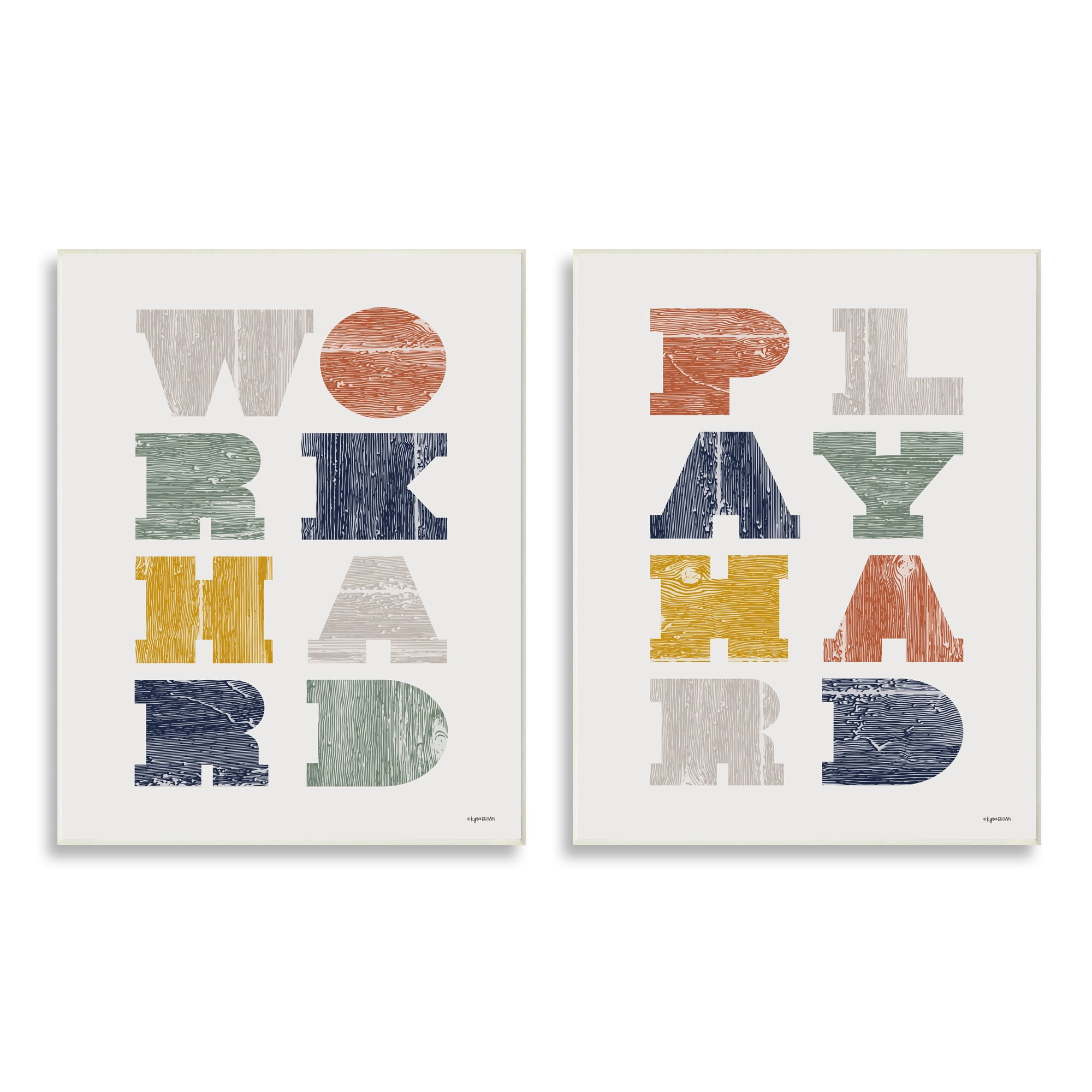 Stupell Industries Work Hard Play Hard Phrase Children's Block Typography, 10 x 15,Design by Kyra Brown