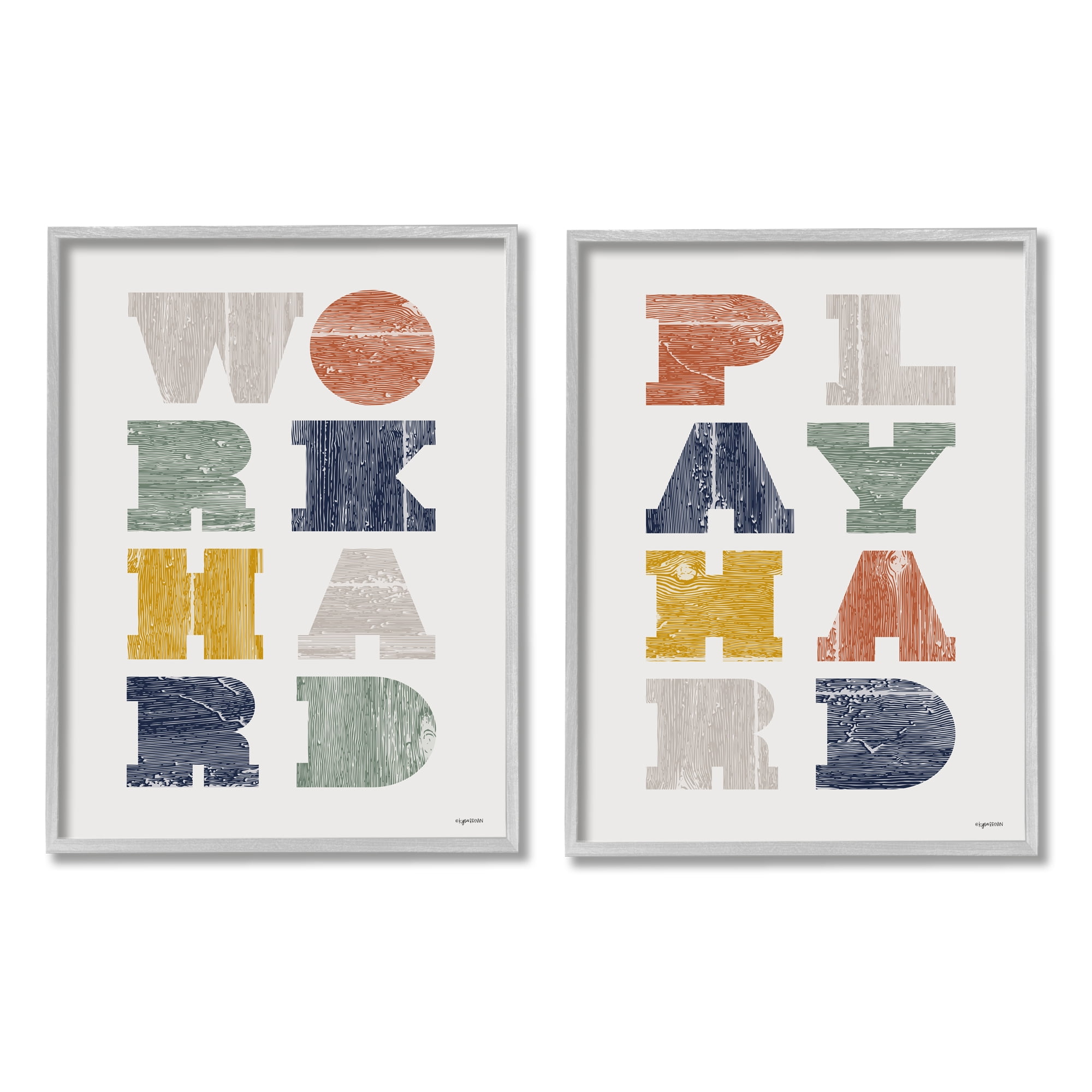 Stupell Industries Work Hard Play Hard Phrase Children's Block Typography, 11 x 14,Design by Kyra Brown