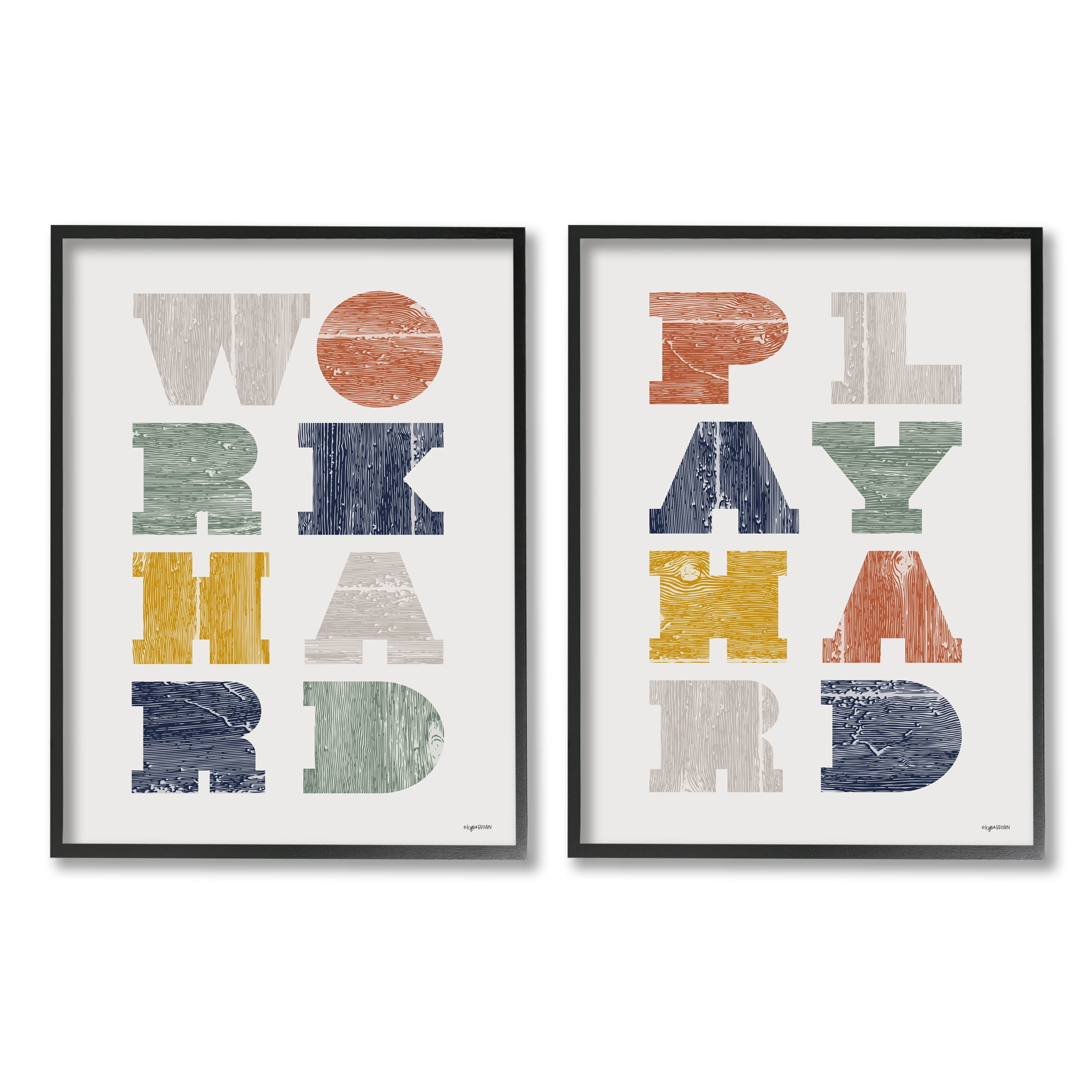 Stupell Industries Work Hard Play Hard Phrase Children's Block Typography, 24 x 30,Design by Kyra Brown