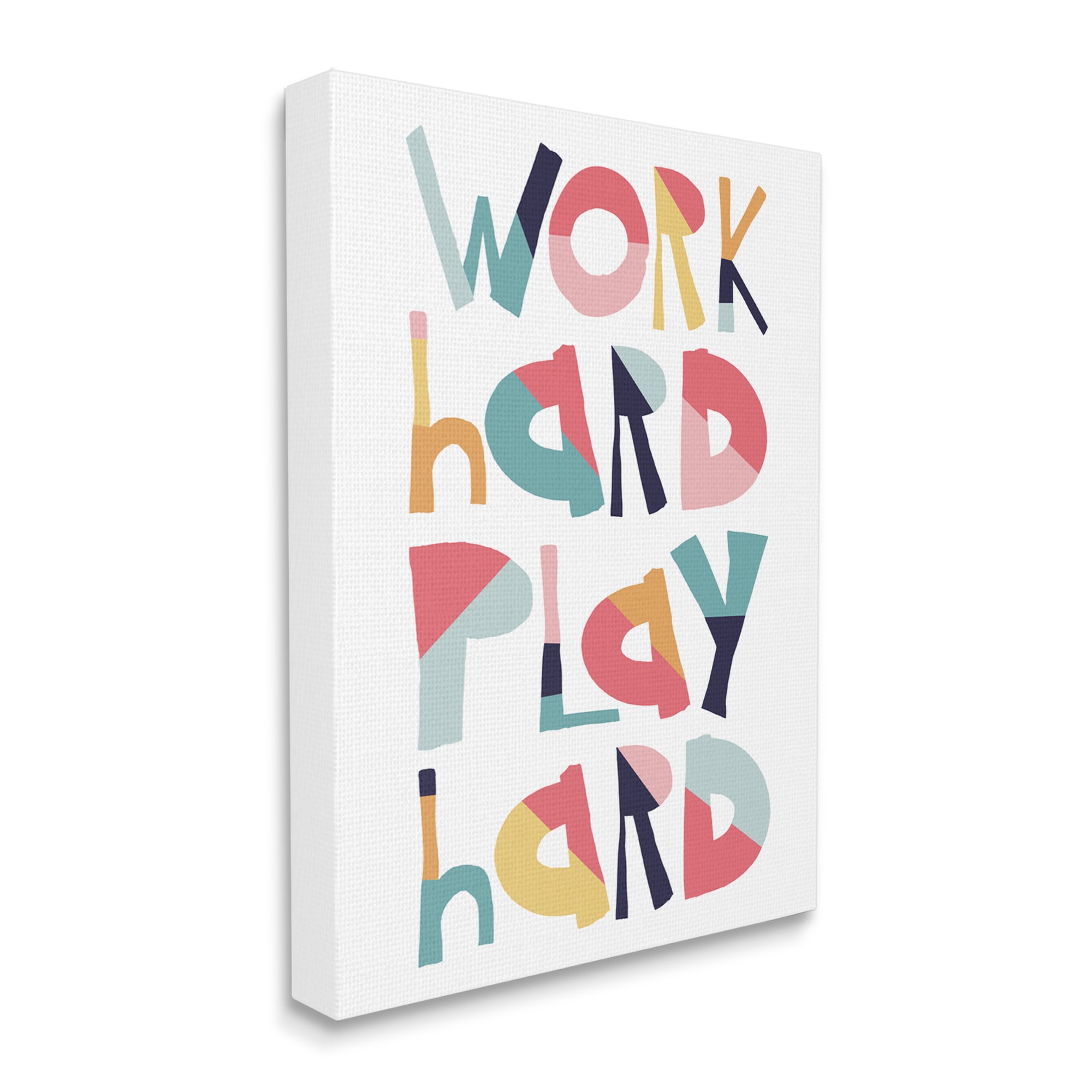 Stupell Industries Work Hard Play Hard Phrase Geometric Pattern Typography Inspirational Painting Gallery Wrapped Canvas Print Wall Art, 30 x 40