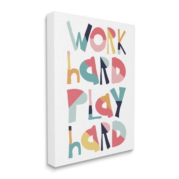 Stupell Industries Work Hard Play Hard Phrase Geometric Pattern Typography Inspirational Painting Gallery Wrapped Canvas Print Wall Art, 36 x 48